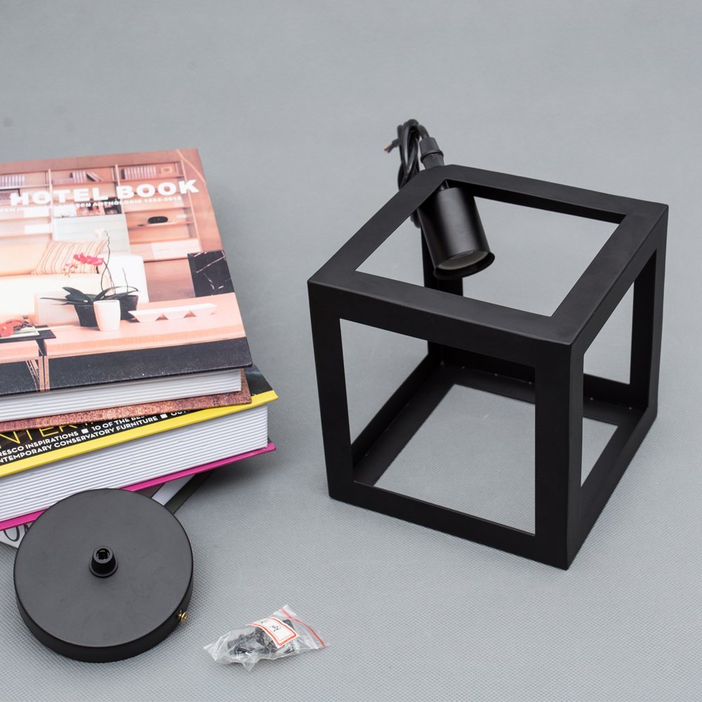 E27 Retro Métal Plafonnier Suspensions Luminaire Lustre Industriel Vintage Style Noir Creatif Metal Suspensions Luminaire Cube Eclairage Lampe Plafonnier Luminaire