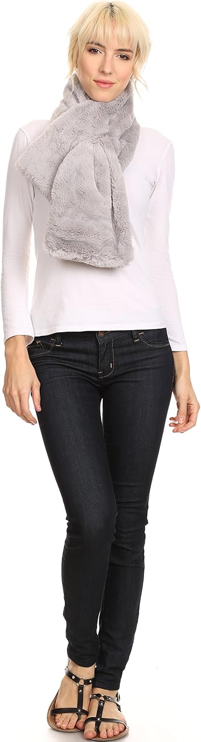 Sakkas Malen Long Rectangle Faux Fur Warm Soft Furry Wrap Around Loophole Scarf - Image 5