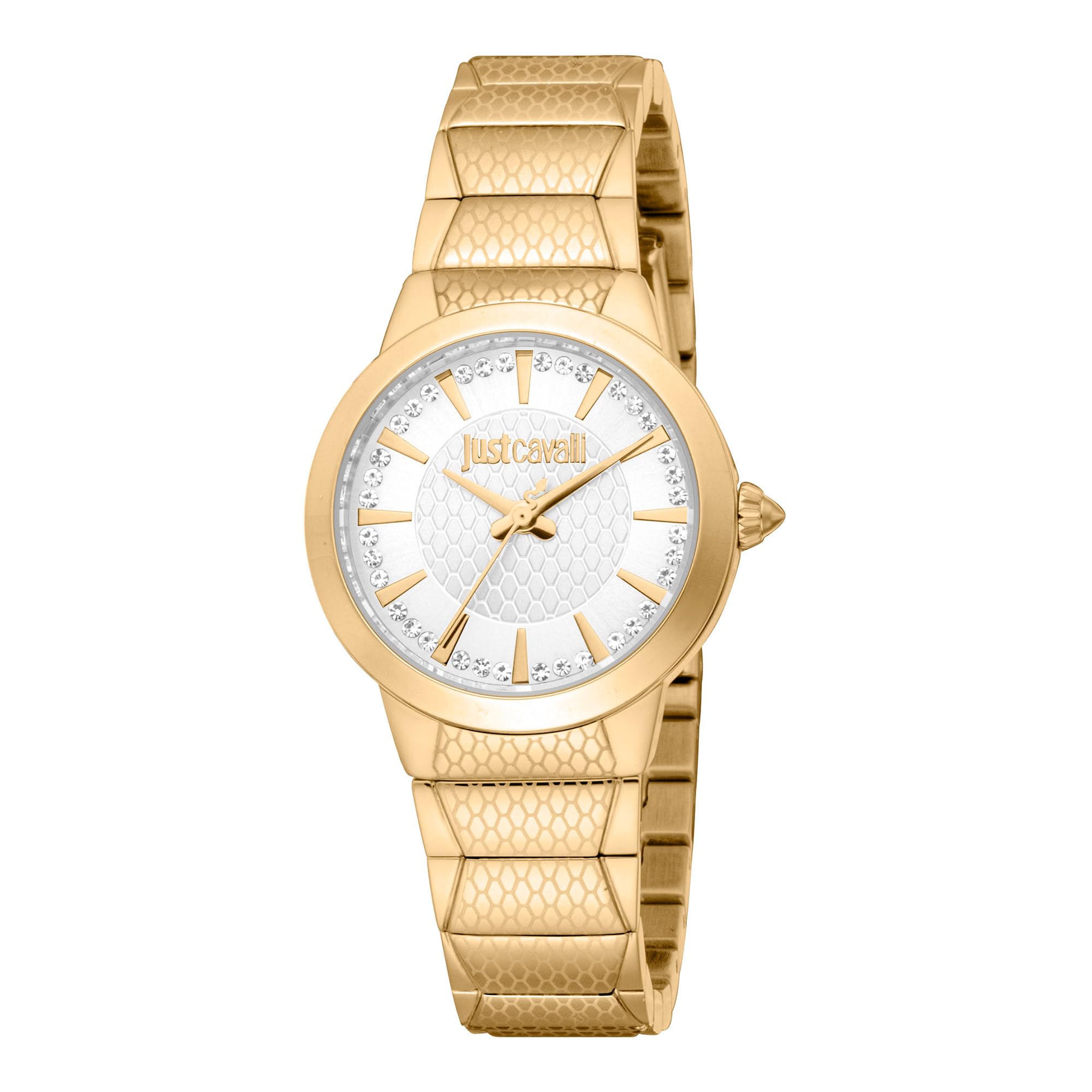 Just Cavalli Time Animalier Damenuhr – goldfarbene Edelstahluhr mit Kristallen