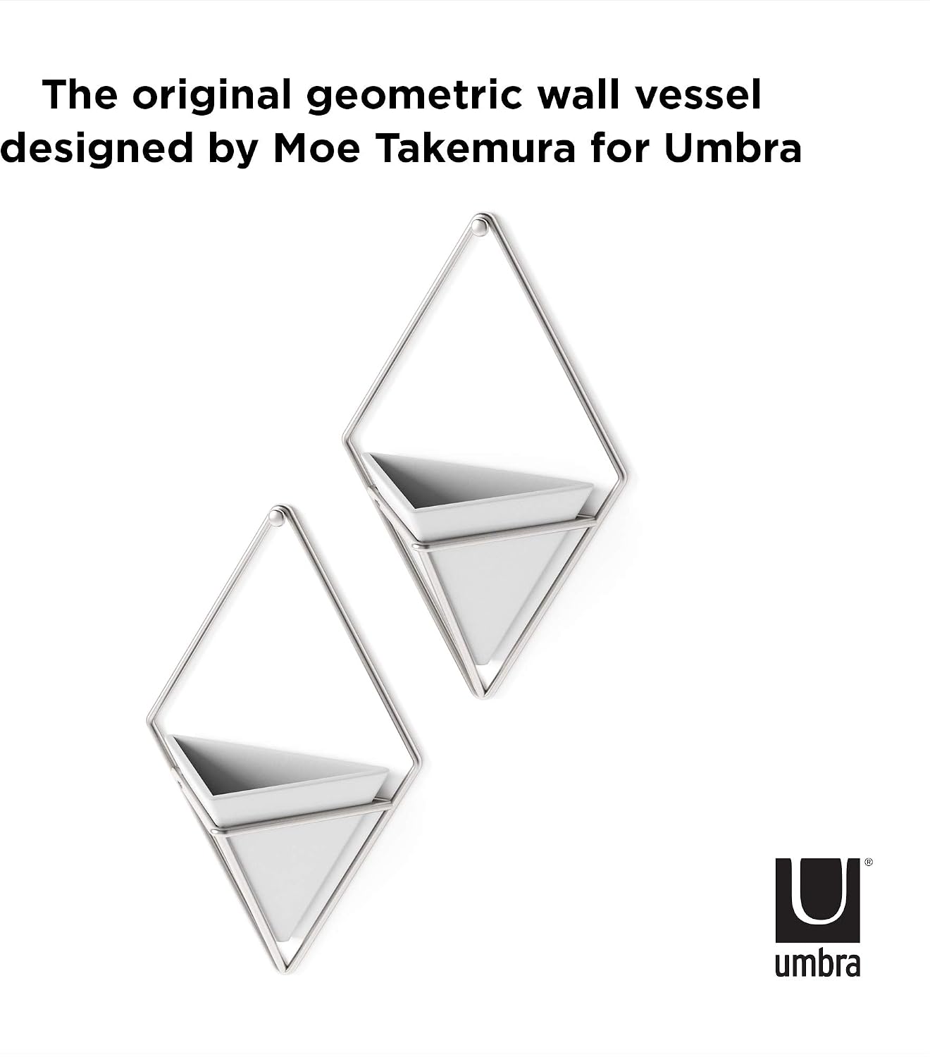 Umbra Trigg Hanging Planter Vase & Geometric Wall Decor Concrete Container - Great For Succulent Plants, Air Plant, Mini Cactus, Faux Plants and More, Set of 2, Small, White/Nickel