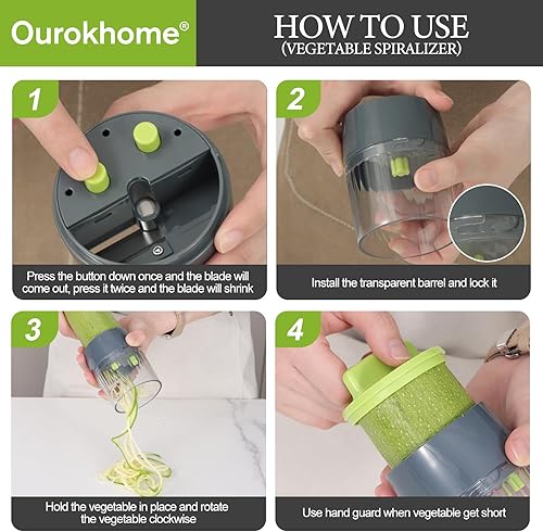 Miniatura 6 de Ourokhome Cortador de mandolina con espiralizador de mano, trituradora de verduras segura para manos con 6 cuchillas de mandolina, cortador de