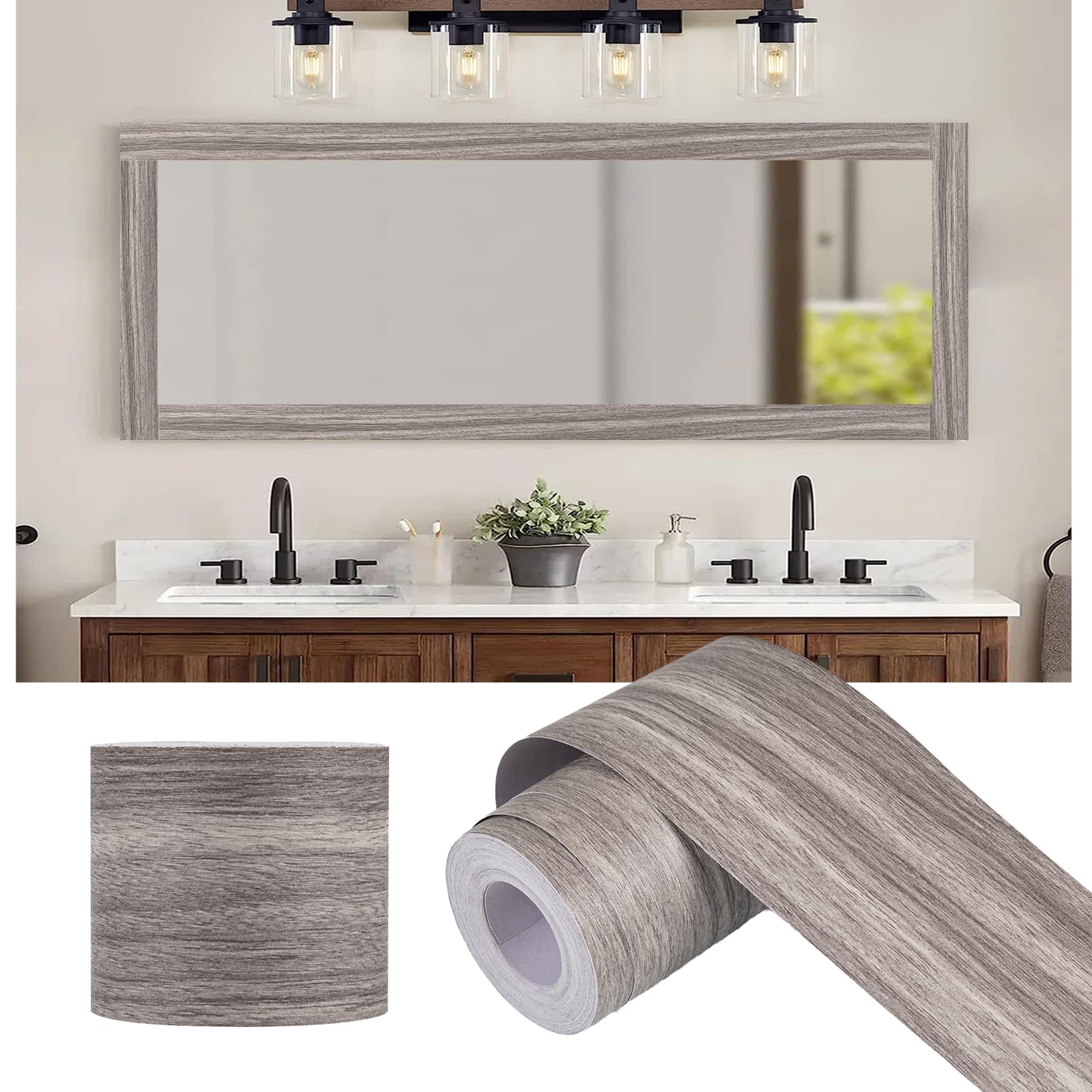 Grey Wood Grain Mirror Border - Peel & Stick -1 Grey Wood Grain Mirror Border - Peel & Stick -1