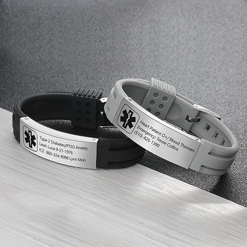 Miniatura 3 de Pulsera de alerta médica para hombre, pulsera de identificación médica personalizada para mujeres y hombres, pulsera de identificación deportiva de