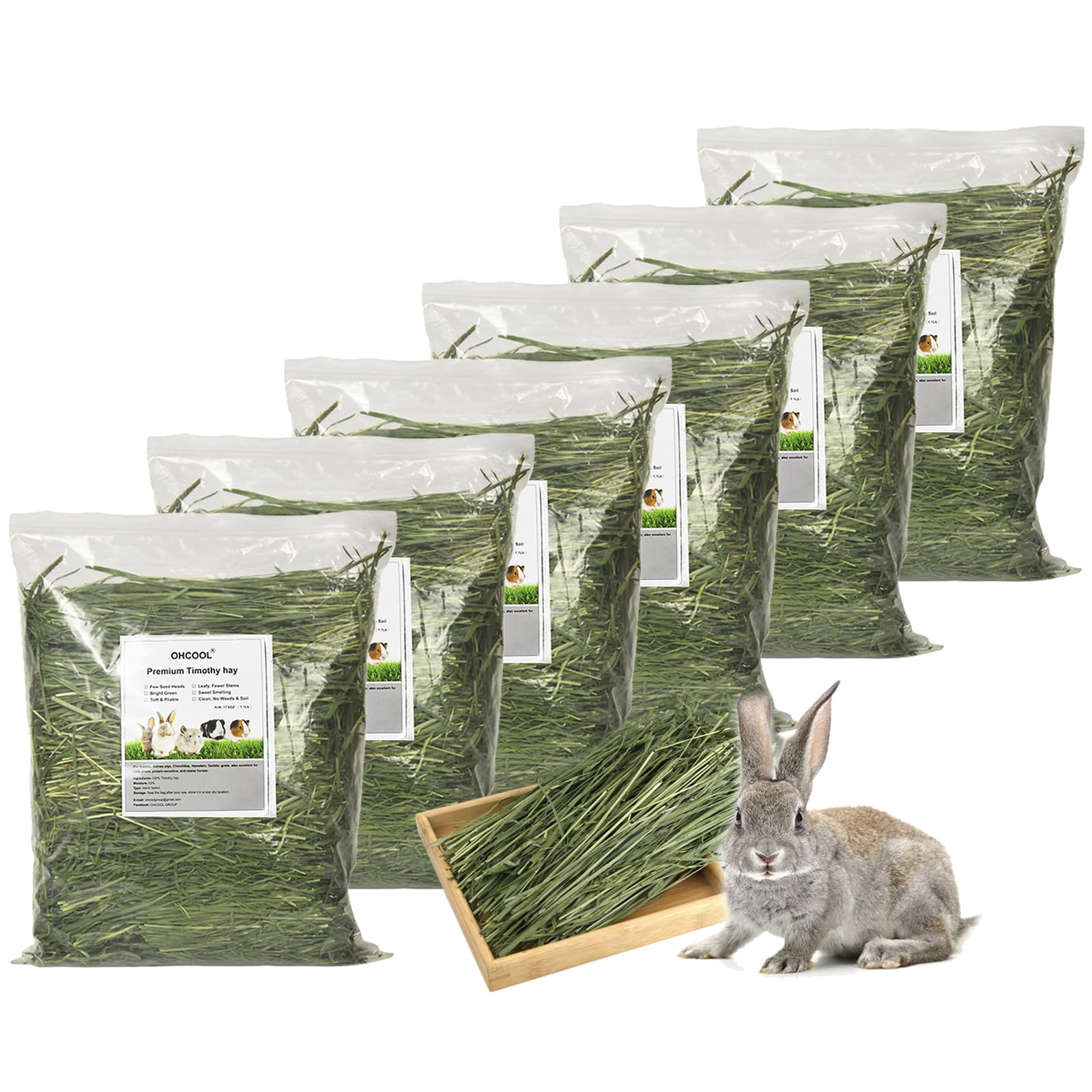 Timothy Hay Premium Hay for Rabbits Guinea Pig Chinchilla- Natural Fresh Hay Hand Selected 6.6LBS (1.1lbs, 6 Pack)