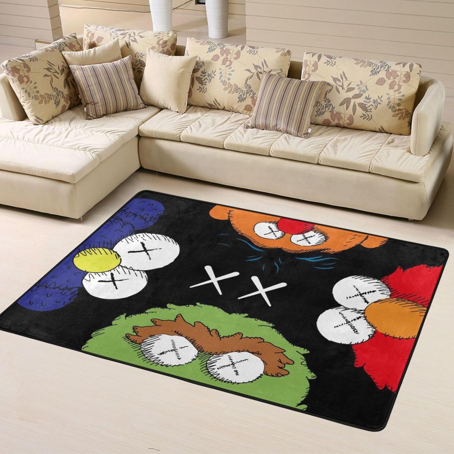 Hypebeast Area Rug 4x5.3 Ft Cartoon Carpet Modern Abstract Art Pop Rugs Hypebeast Lover Floor Mat for Living Room Bedroom Playroom Home Decor