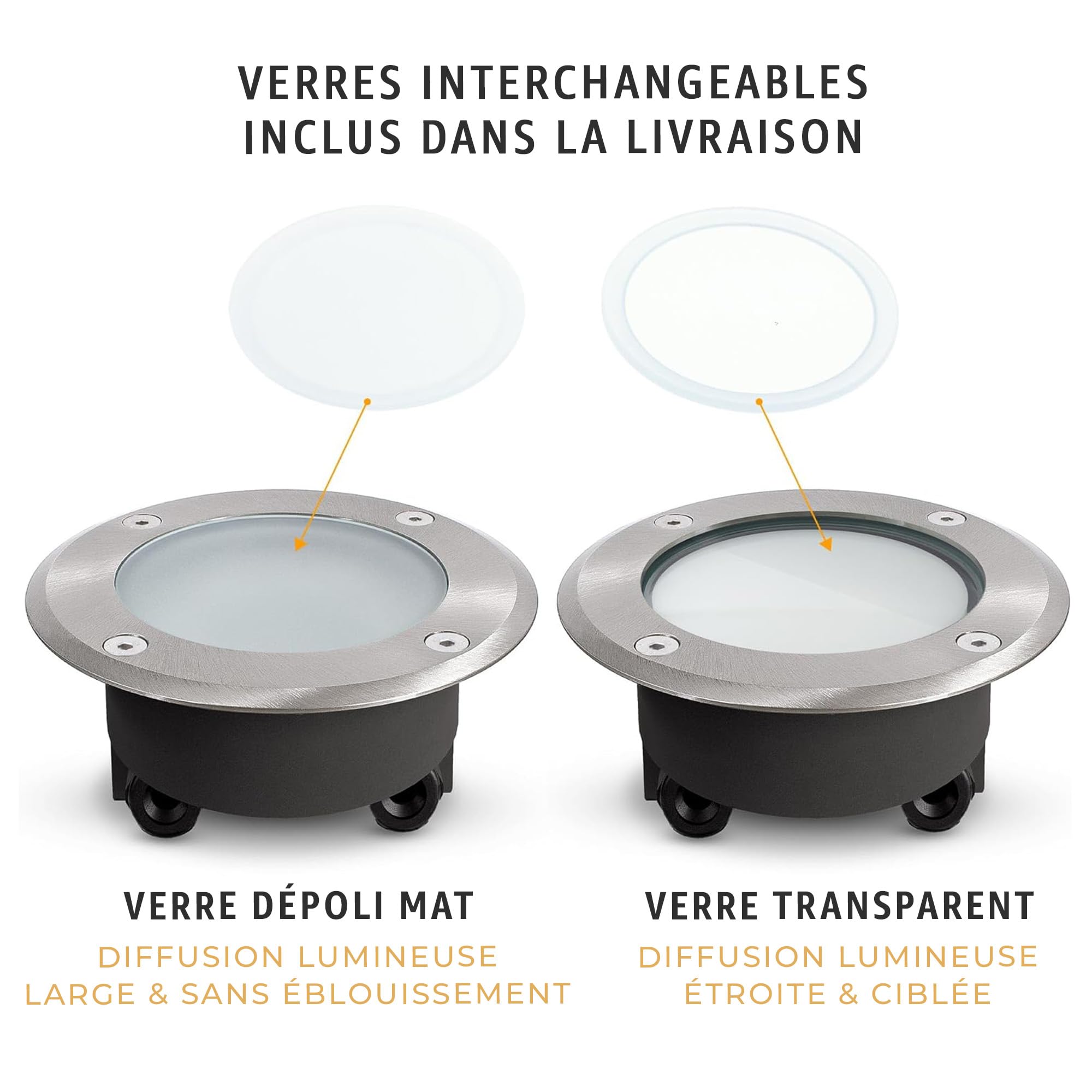 SSC-LUXon spot encastrable sol exterieur plat IP67 GX53 verre clair ou depoli befahrbar lot de 4 230V
