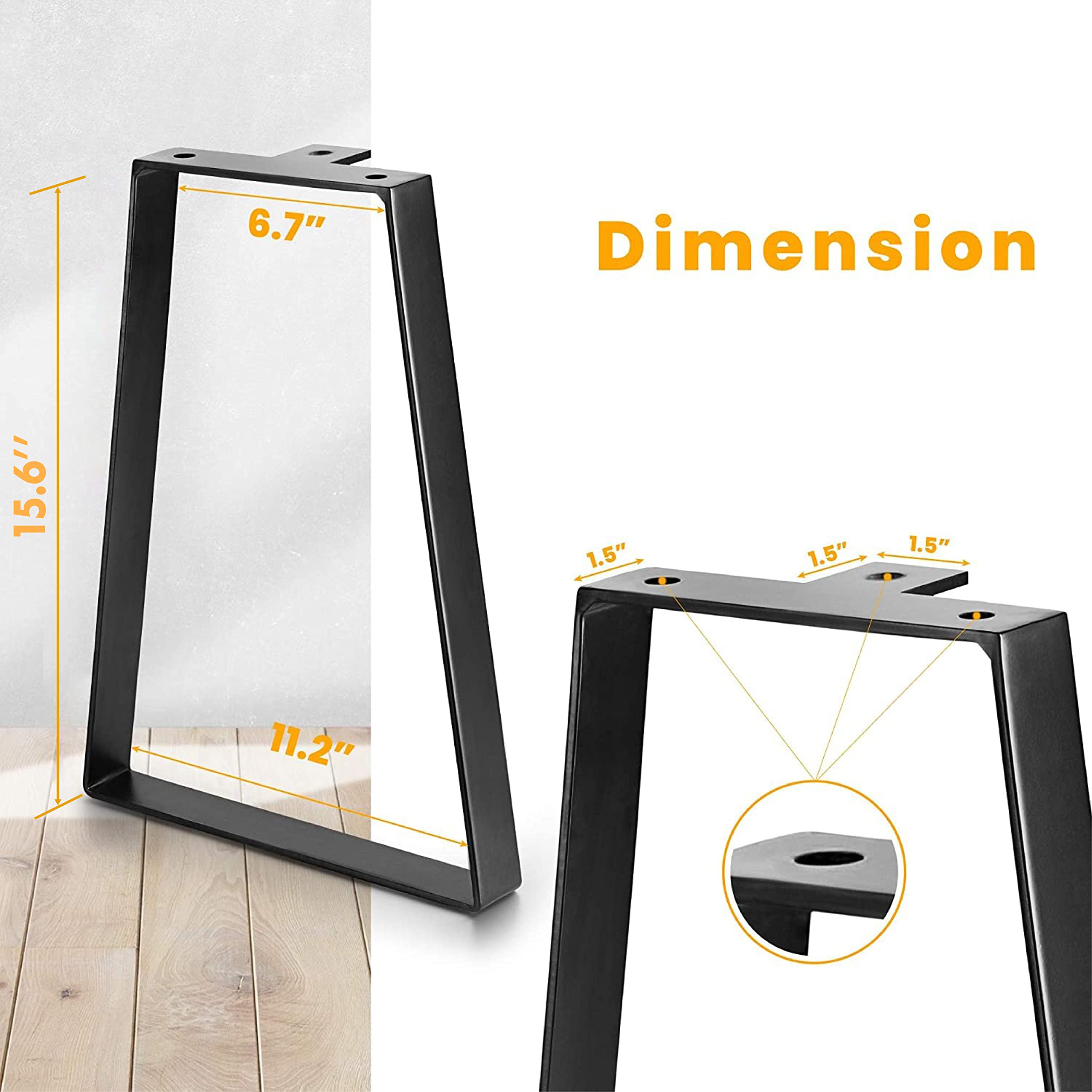 Buy 16 inch Metal Bench Legs Set of 2, Trapezoid Metal Dining Table