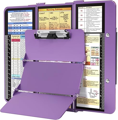 Portapapeles de enfermería plegable, portapapeles plegable con hojas de trucos de edición de enfermería, 3 capas de aluminio, portapapeles de