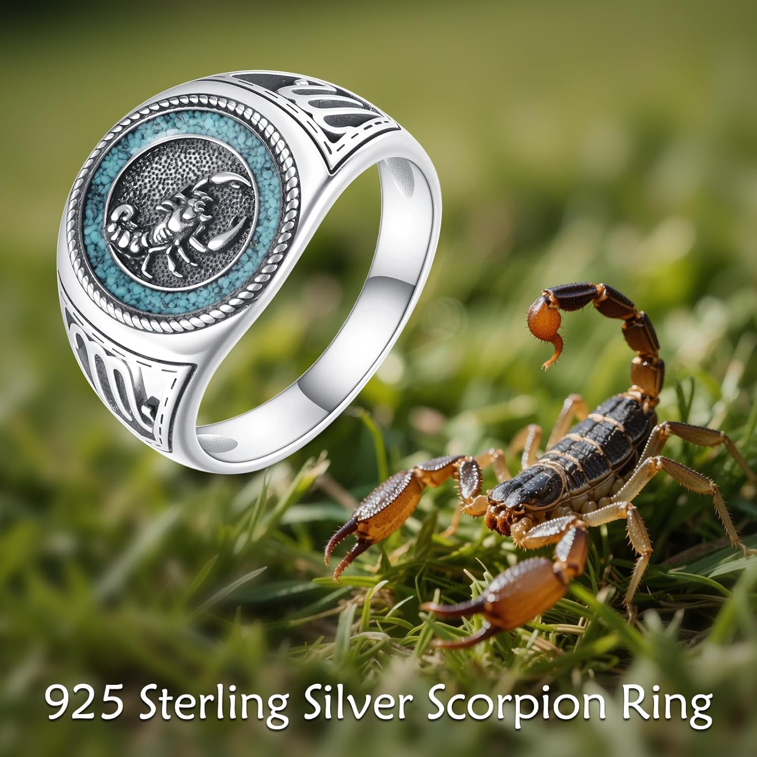 URONE Scorpion Ring 925 Sterling Silver Turquoise Scorpion Ring Gothic Jewelry Gifts for Women Men