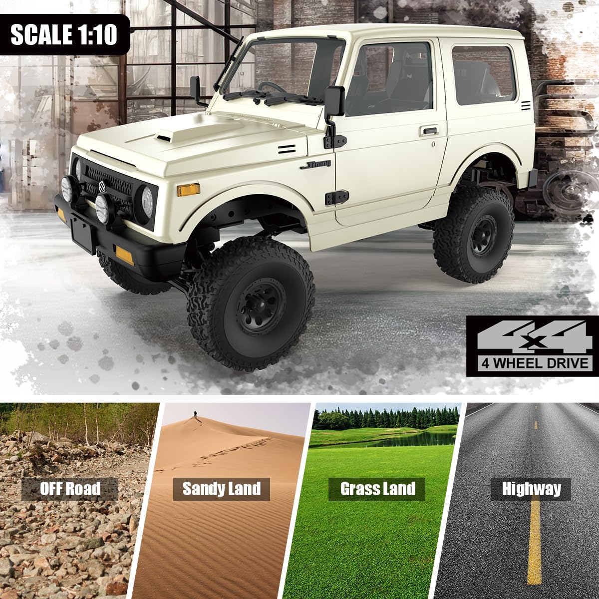 Losbenco RC Crawler 1/10 Scale RC Rock Crawler, WPL C74 Jimny RC Truck All Terrain RC Car RTR 4x4 Off-Road Remote Control Trucks with LED Lights and Two Batteries for Kids and Adults