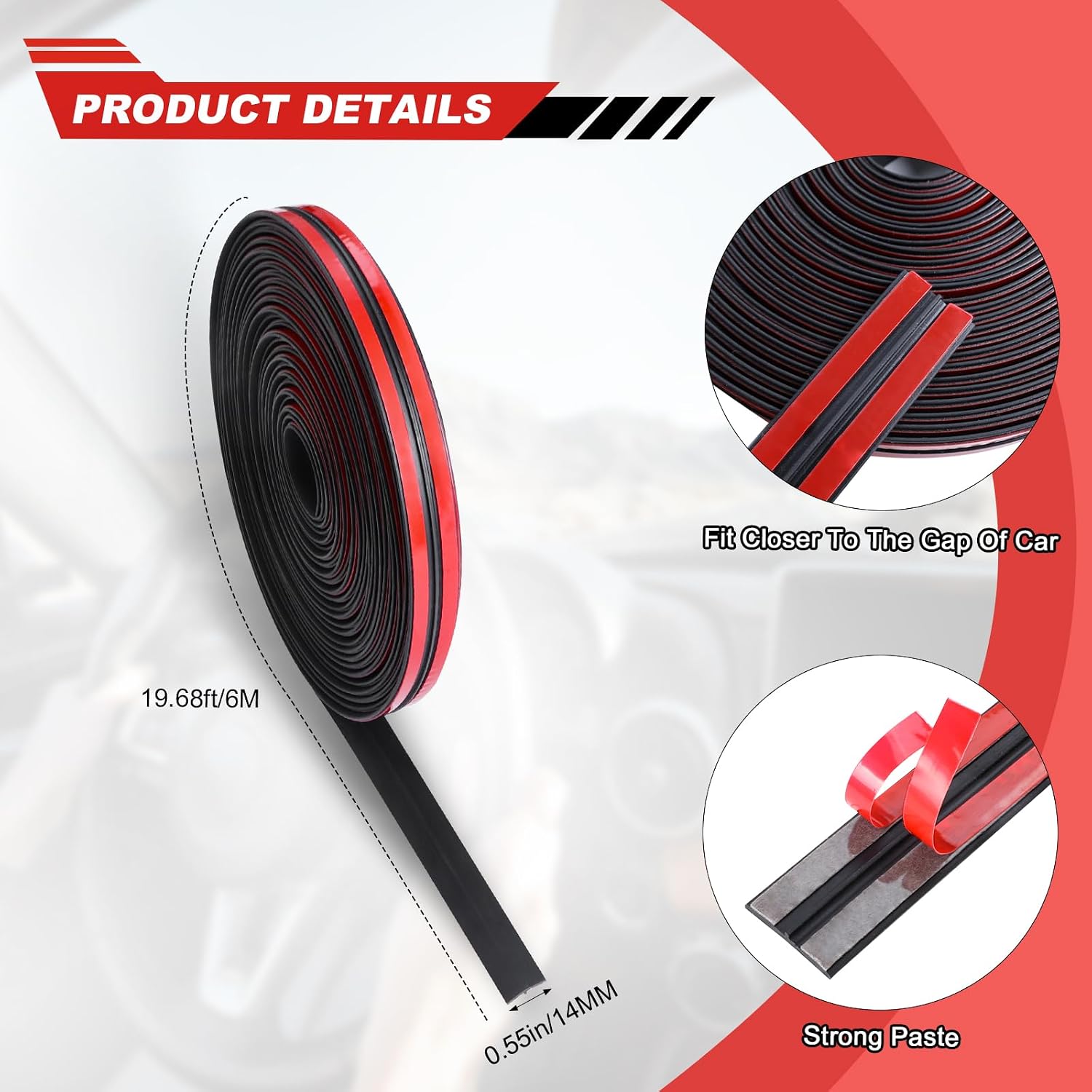 Storystore Car Weather Stripping, 14mmx19.68Ft T-Shape Cuttable Windshield Rubber Seal Strip, Self Adhesive Sunroof Cover Seal for Cars Trucks SUVs