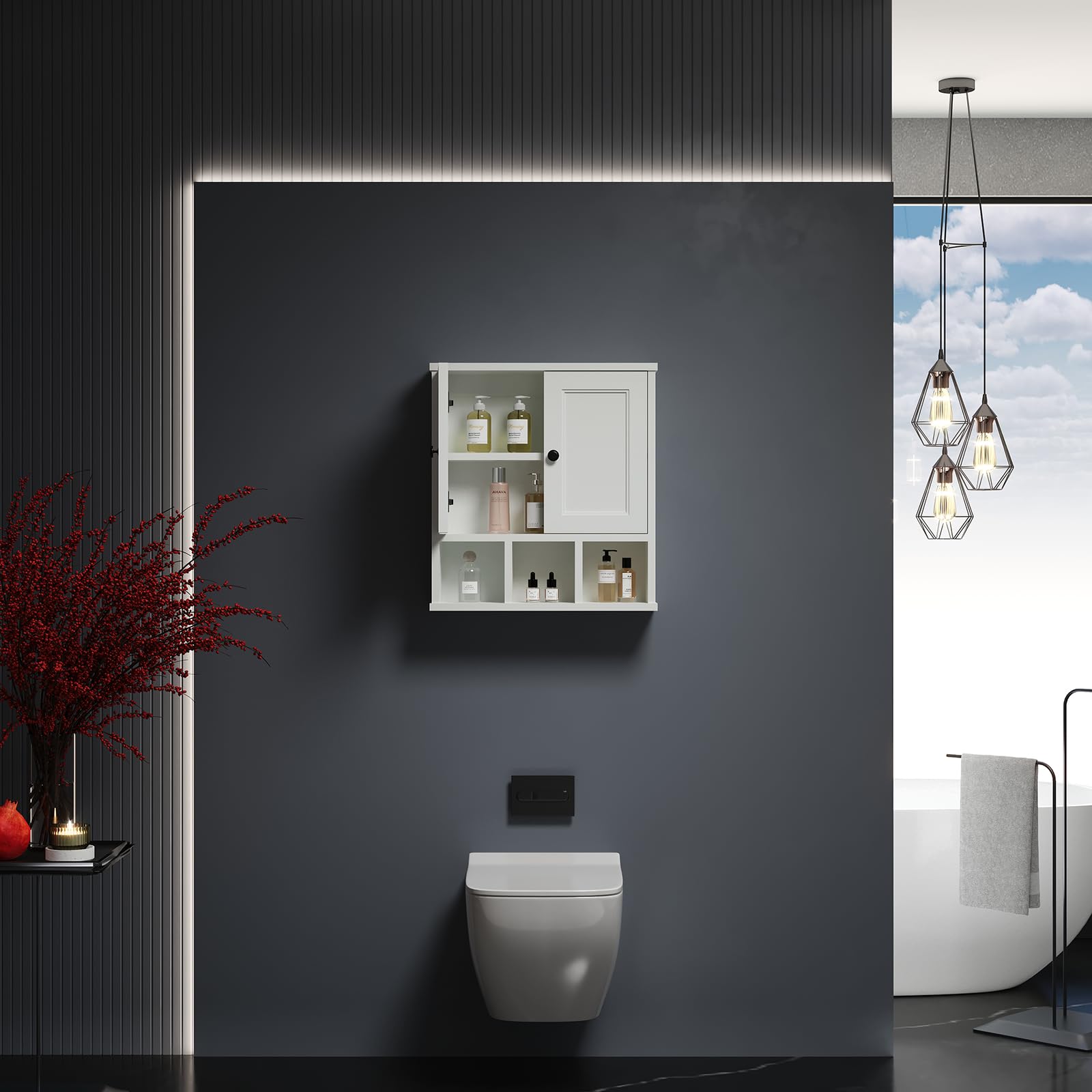 JMJA WPC Bathroom Cabinet Wall Mounted,with Adjustable Shelf,Wall Cabinet Shelf for Bathroom and Laundry, White