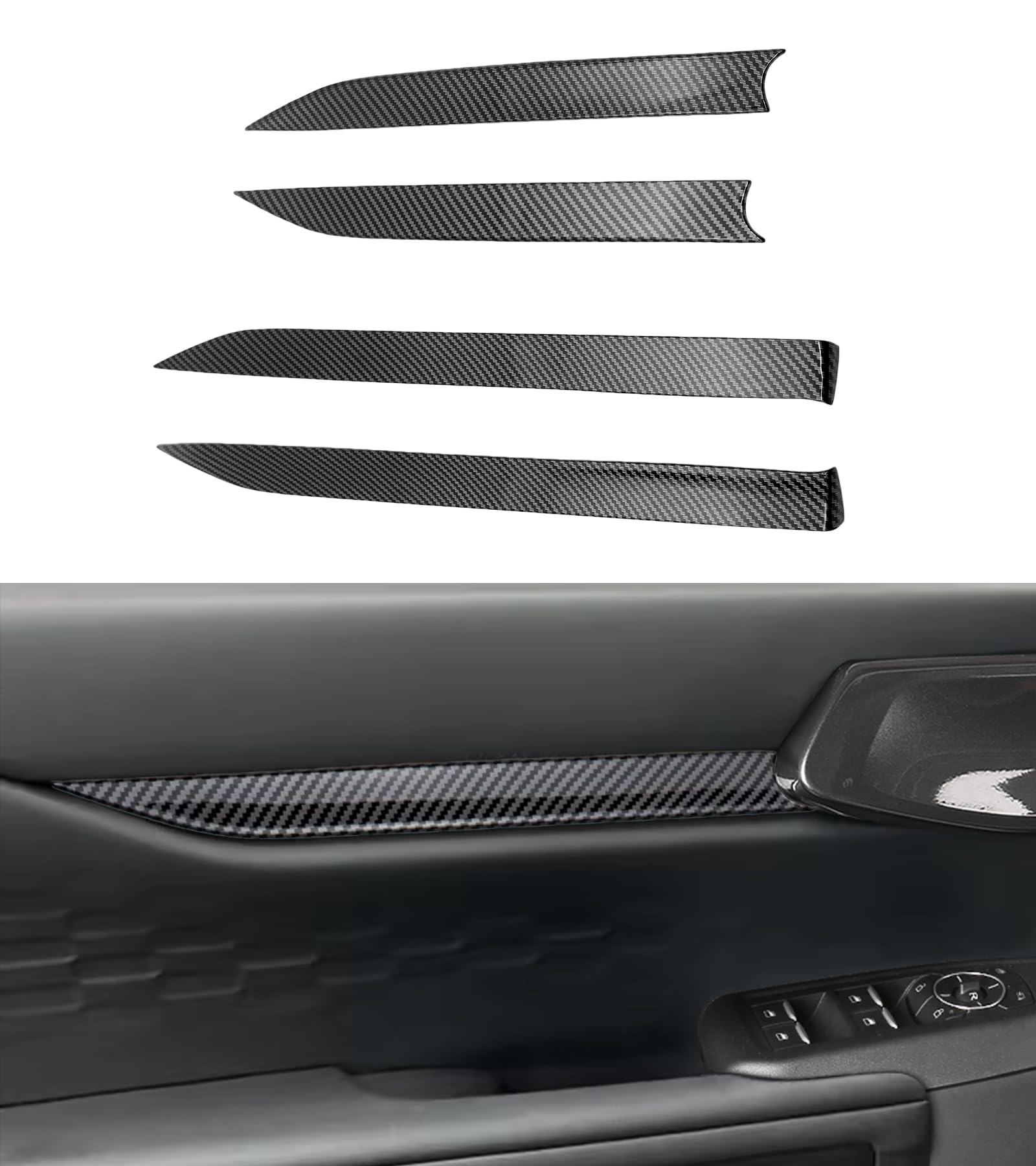 Car Inner Door Panel Strip Trim Cover Compatible with 2024 Ford Ranger XL XLT Lariat Raptor SuperCrew Truck, Interior Door Panel Decorative Strip Sticker Accessories (Carbon Fiber Look)