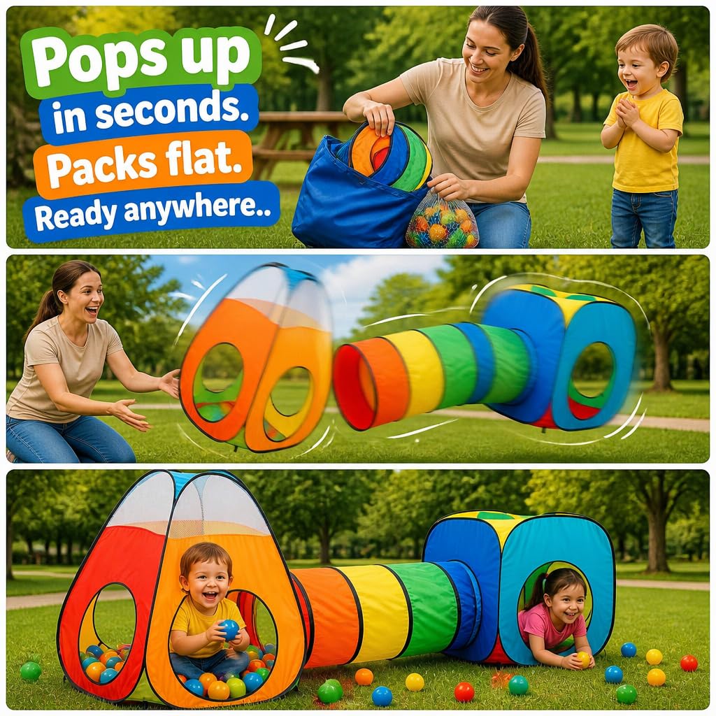 3 in 1 : Spielzelt Kinderzelt : Babyzelt mit krabbeltunnel : Teiliges Bällebad : Spielzelt Babyzelt : Spielhaus mit Zelt Tasche und Tunnel : Mehrfarbig
