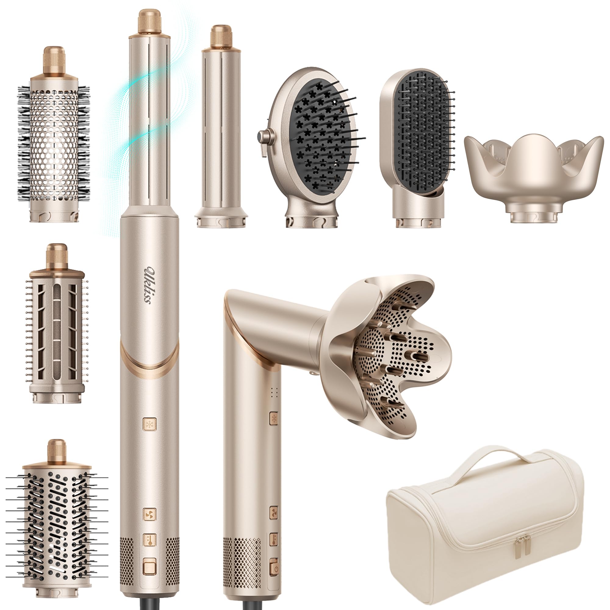 UKLISS Profi Airstyler 8 in 1 Set, Hochgeschwindigkeits-Ionen Föhnbürste, Haartrockner 1400W, Schnurloser Haarstyler, für Frauen