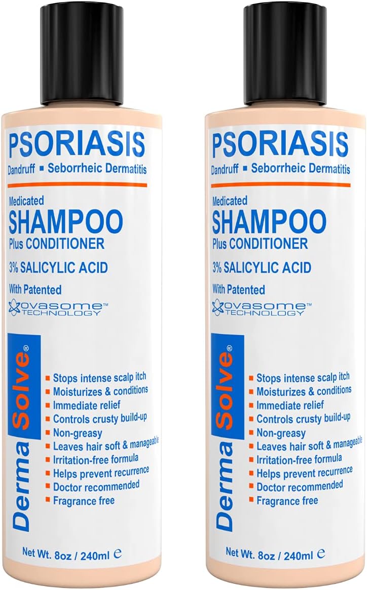 - Scalp Psoriasis Medicated Shampoo & Conditioner - Naturally Heals Dandruff Seborrheic Dermatitis Itchy Flakey Inflamed Skin & Provides Soothing Moisturizing Relief - 8 oz bottles (2 Pack)