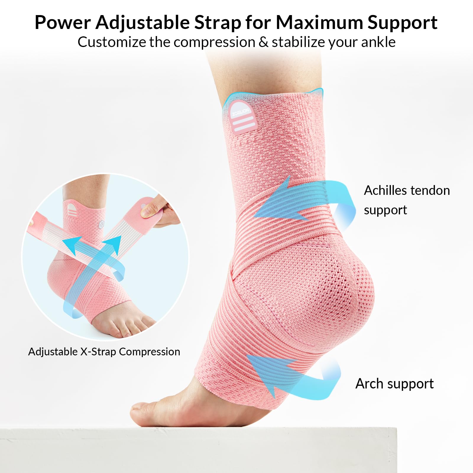 ZOELION Tobillera de compresión con correa de malla extraíble, soporte de punto 3D para aliviar la fascitis plantar y tendinitis de Aquiles (1 paquete), calcetines de compresión para tobillo