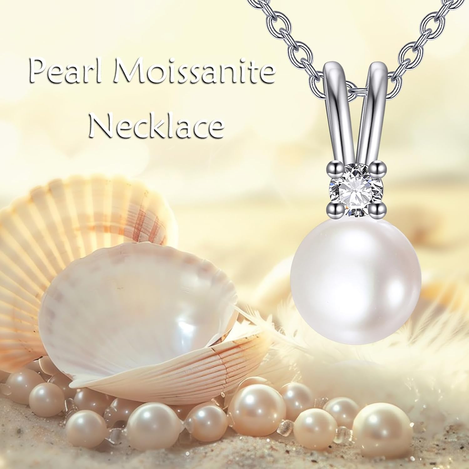 POPLYKE 0.1Carat Moissanite Freshwater Pearl Necklace for Women 925 Sterling Silver Real Pearl Pendant Jewelry Birthday Gifts - Image 3