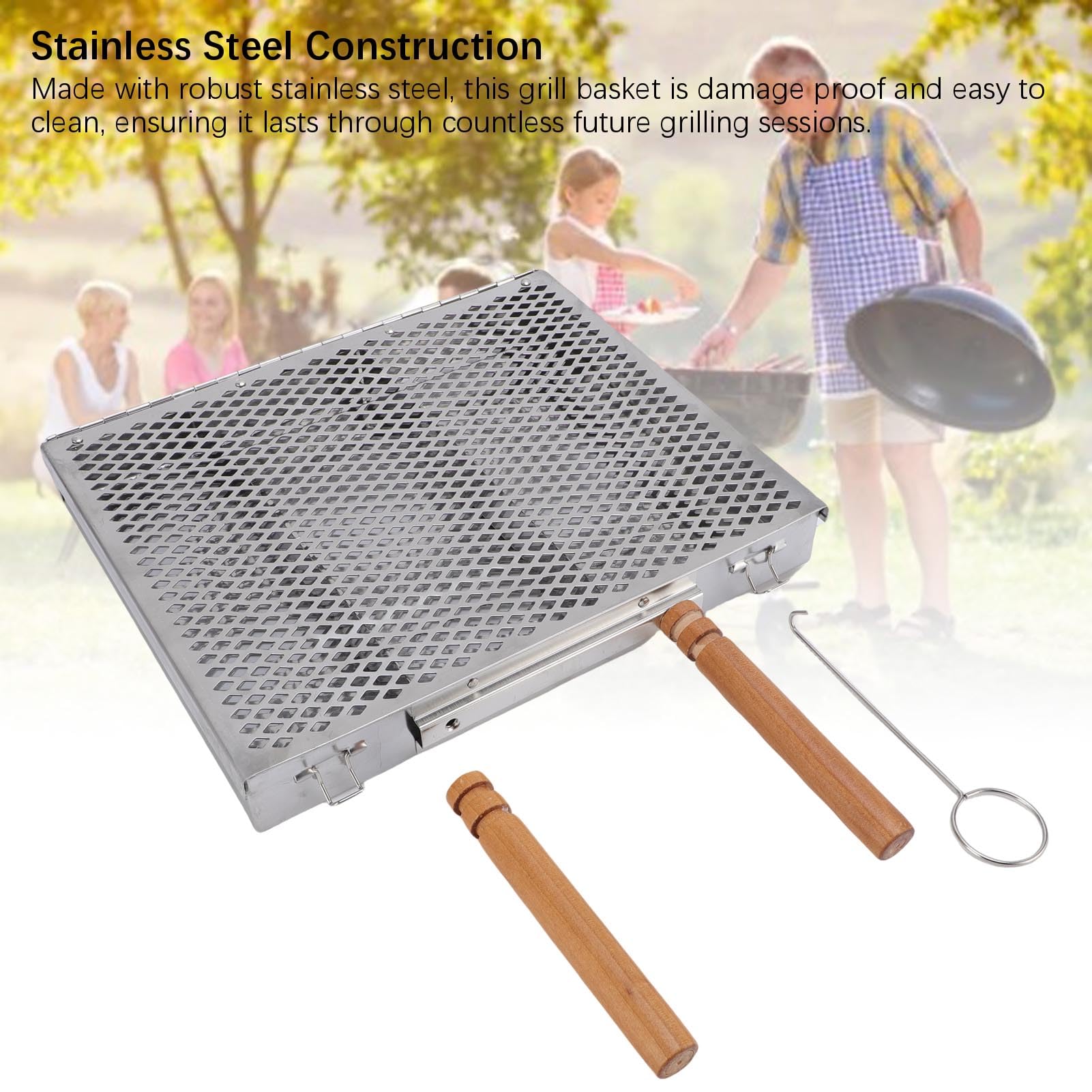 Fabater Cestino per Grill Barbecue Realizzato in Acciaio Inossidabile con una Sala da Personalizzabile per Cibi Versatili, per Griglie da Giardino (doppia maniglia)
