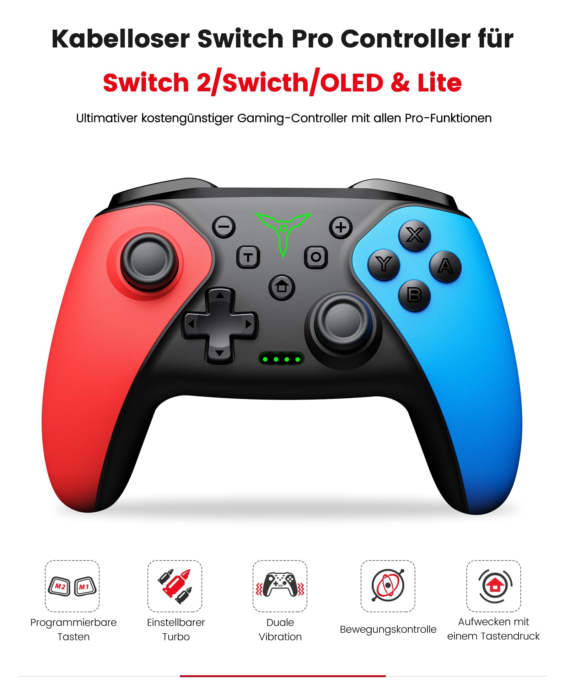 HASACOOL Switch Controller wireless per Nintendo Switch 2/Switch/OLED/Lite/PC/Android/iOS, Switch Pro Controller con pulsanti posteriori programmabili, Turbo, Wake-up, Gyro, 1000 mAh, set da 2 con