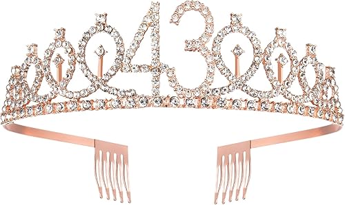 Miniatura 3 de BRT Bearingshui Tiara y banda de oro rosa para mujer, fabulosos suministros de fiesta de cumpleaños 43, Metal