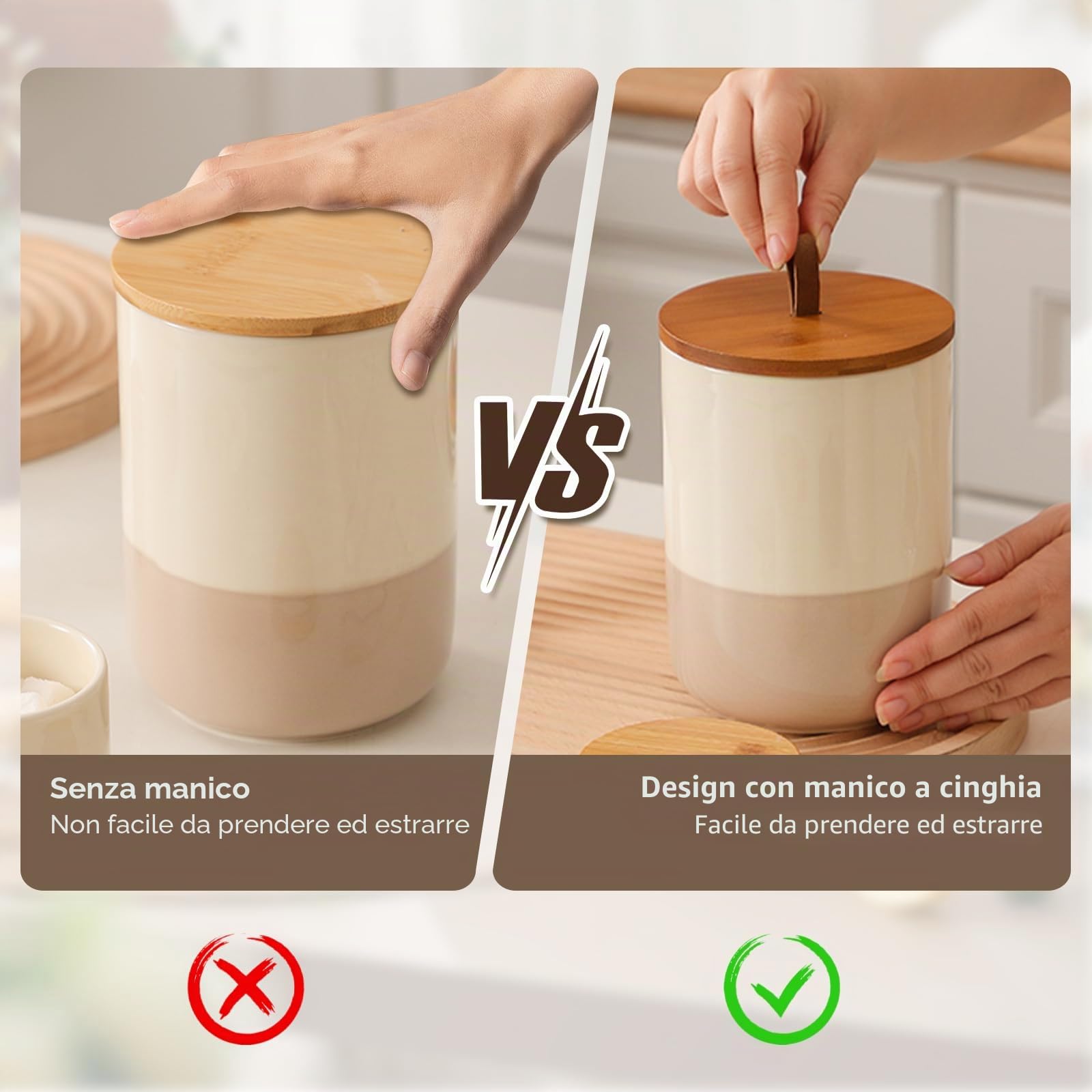 Simcat Barattoli e contenitori in ceramica da 9/27/44 once con coperchi, per tè, caffè e zucchero, set da cucina sigillati per uso domestico, contenitori per la conservazione degli alimenti (3 di