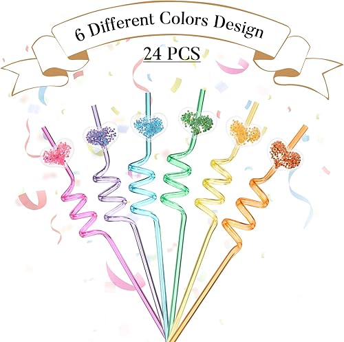 Miniatura 4 de VIDELLY 24 popotes de corazón, popotes de plástico reutilizables con purpurina, pajitas de verano para beber vino de soda, para el día de San