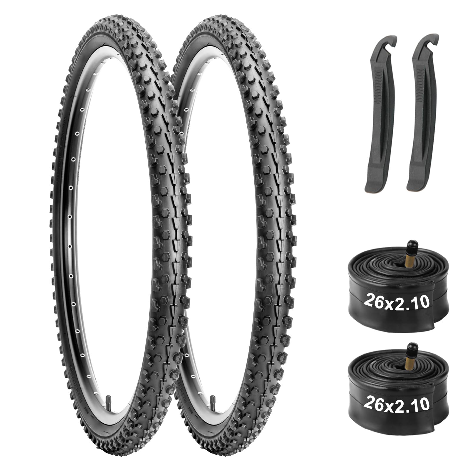WINFAVO Mountain Bike Tires & Tubes Set: 26x2.1 Inch Puncture-Protection MTB Tires with Heavy-Duty Butyl Inner Tubes & Tire Levers for Off-Road