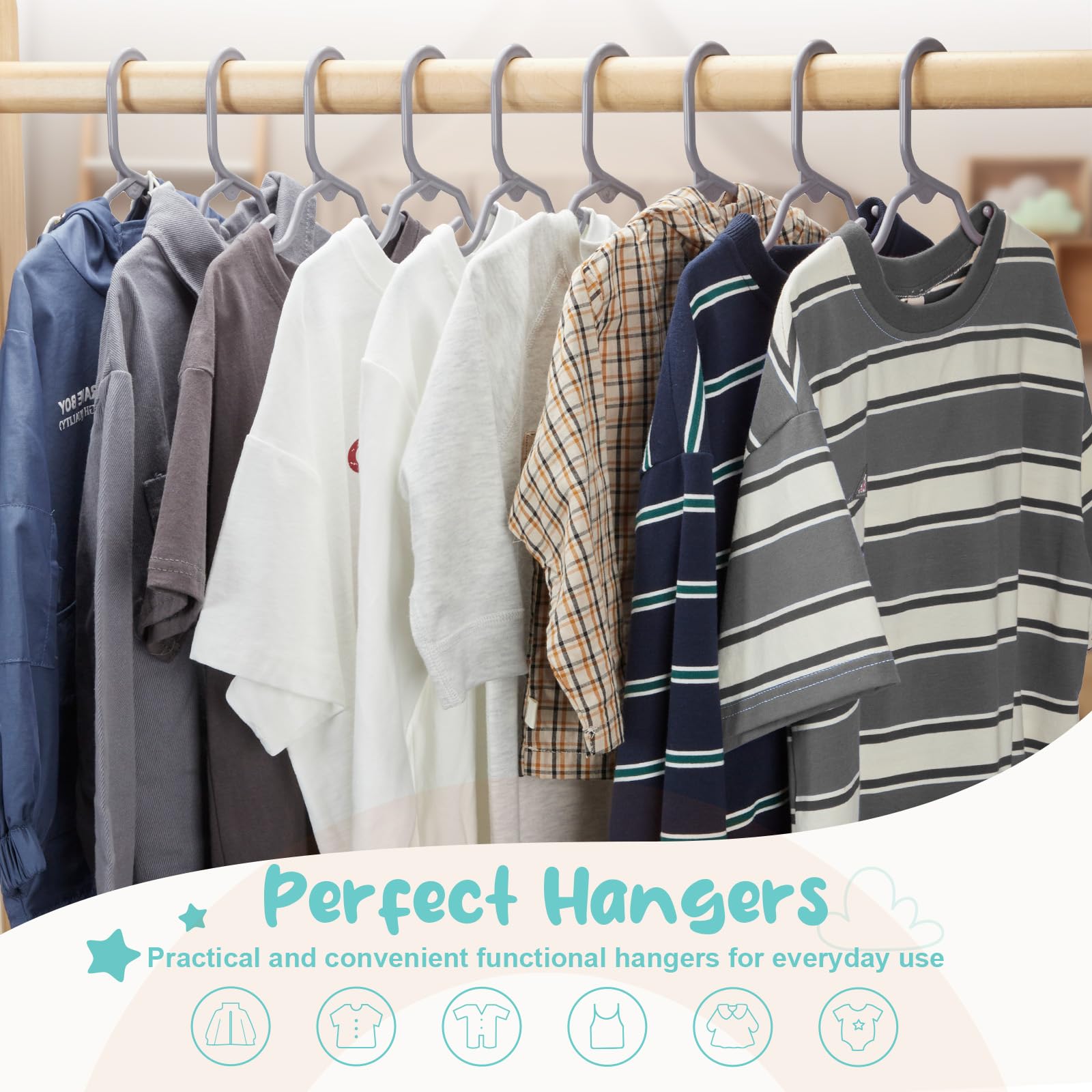 House Day Paquete de 60 Perchas de plástico para bebés, Color Gris, Perchas Delgadas para Ropa de bebé, niños pequeños y niños, Perchas duraderas para Ropa de bebé para Armario
