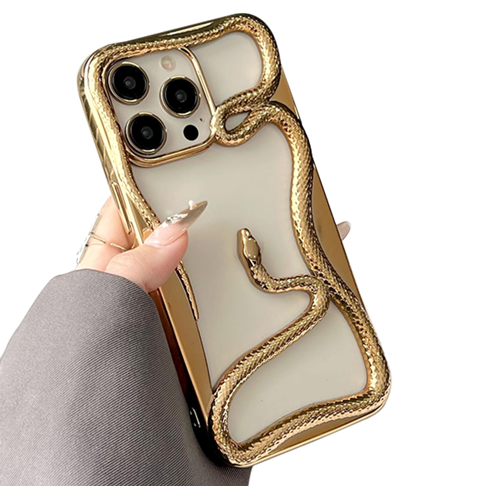 JKLASD Electroplated Glossy Hollow Snake Phone Case Compatible with iPhone 16 Pro Max,Creative Cool Snake Pattern Shockproof Protective Cover for