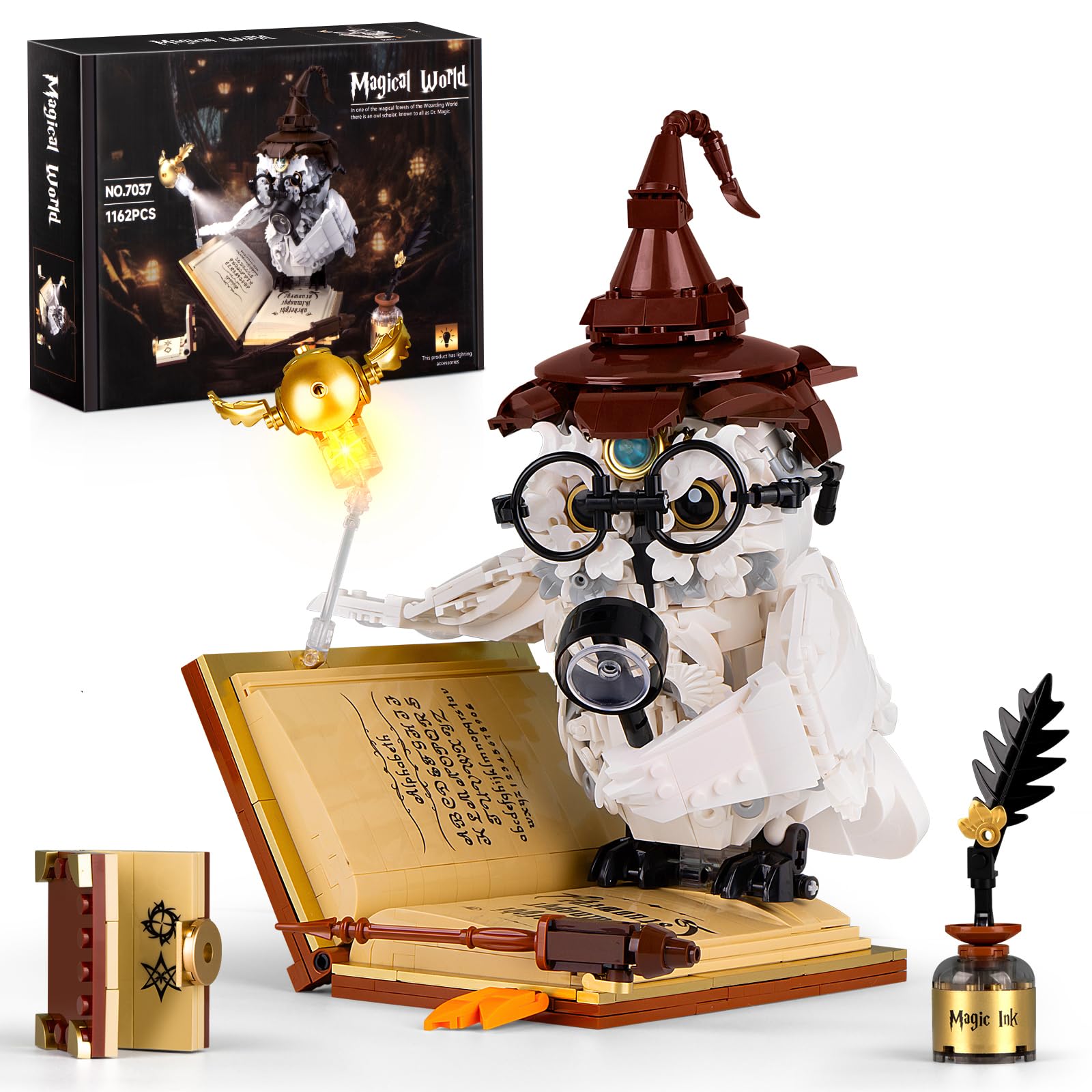 Vziimo Ideas Magic World Owl Building Set, MOC Creative Bird Animal Building Set with Light, Collectible Hary Bird Model Toys Gifts for Teens Adults