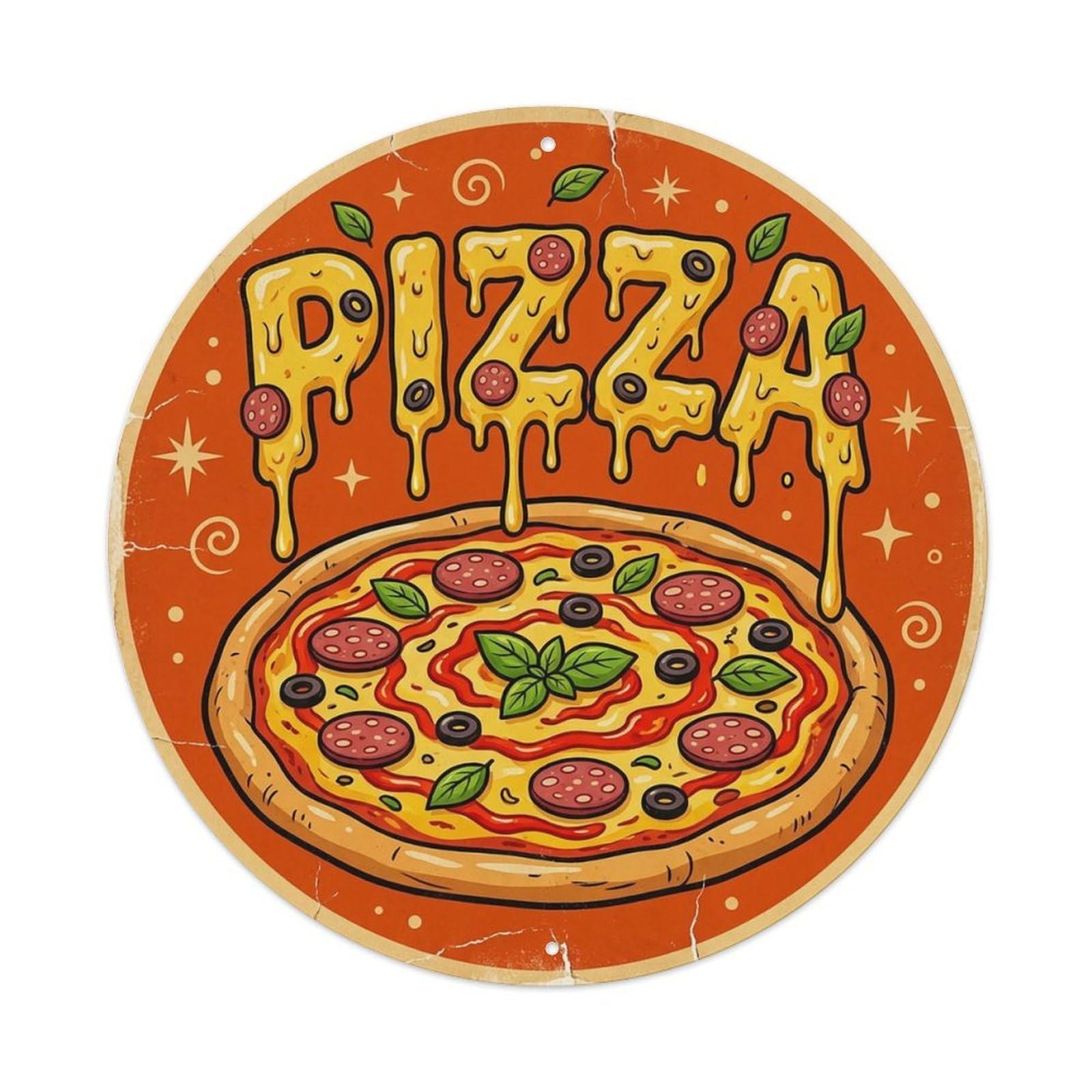 Cwbufd Vintage Style Vintage Pizza Slice Tangy Sauce Vintage Metal Tin Sign Plaque Wall Decor For Cafe, Club Bar, Office, Garden Metal Poster 8X8inch