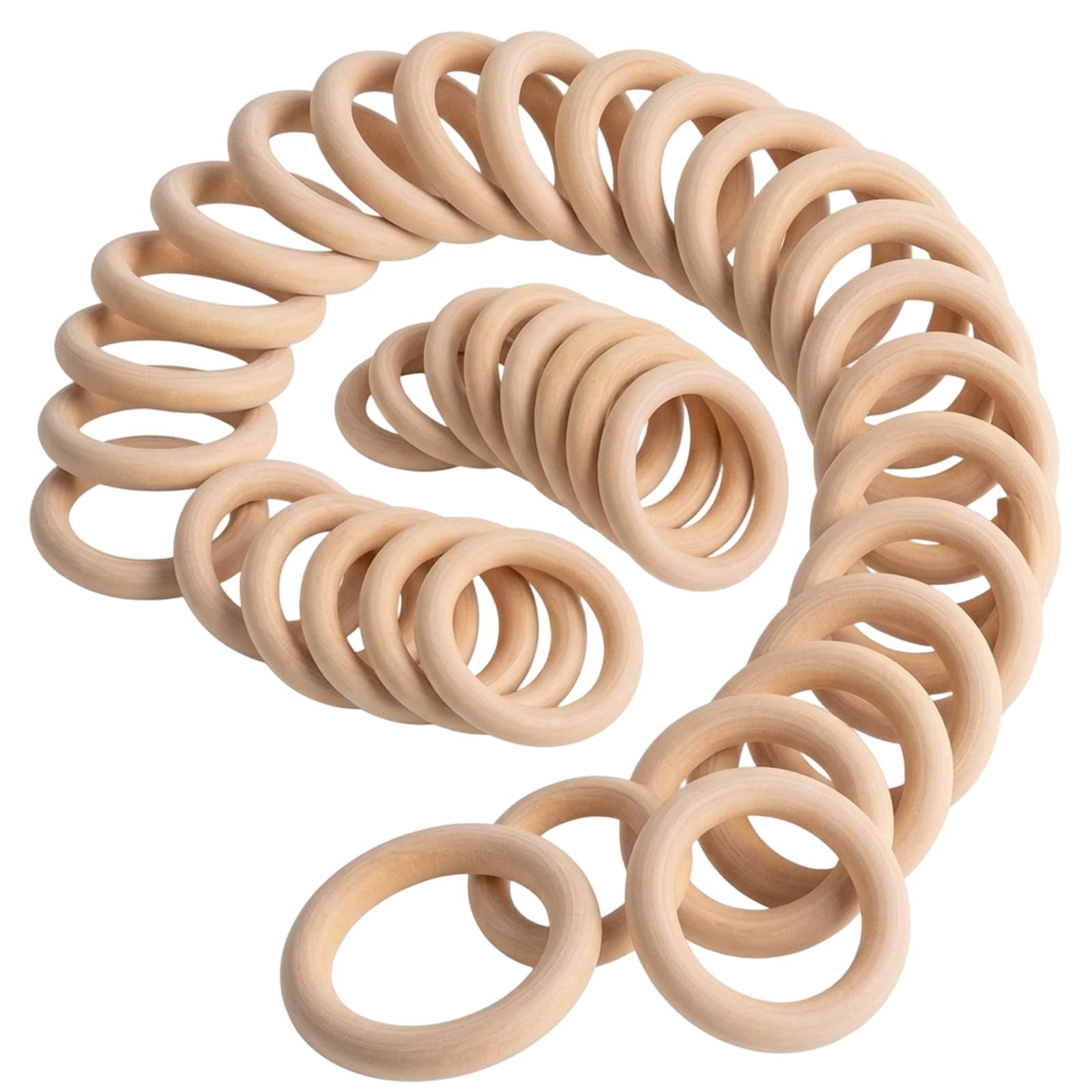 80pcs Wooden Curtain Rings, 35mm Wooden Rings for Crafts, DIY Wooden Hoops for Home Decor and Jewellery Making, Ideal for Creating Distinctive Curtain Accessories and Decorative wall hangings