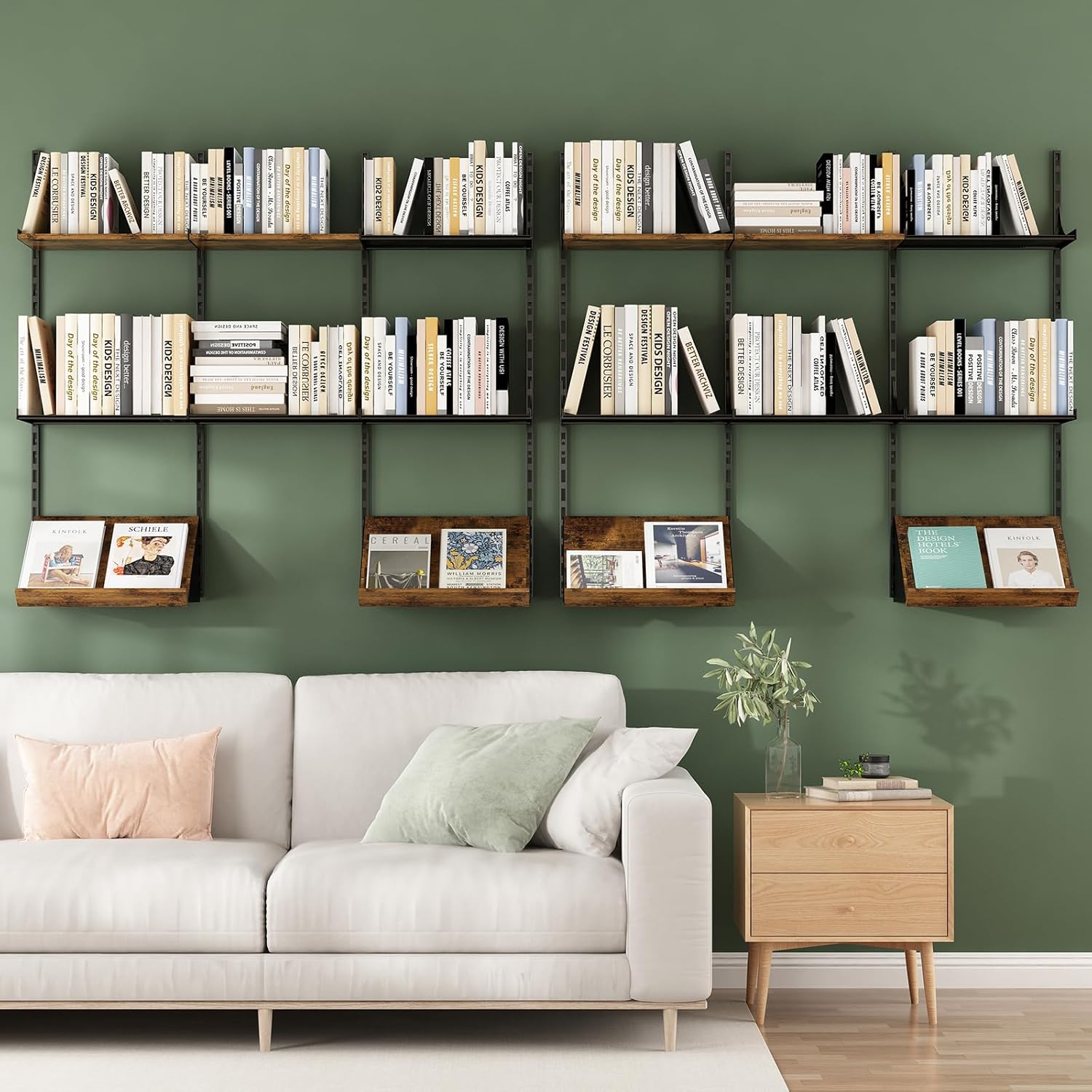 GILLAS Wall Mounted Floating Shelves, 8 Tier Wall Mounted Storage Shelves, Industrial Rustic Bookshelf with Adjustable Metal Brackets, Display Rack for Living Room, Bedroom, Kitchen, Home Office