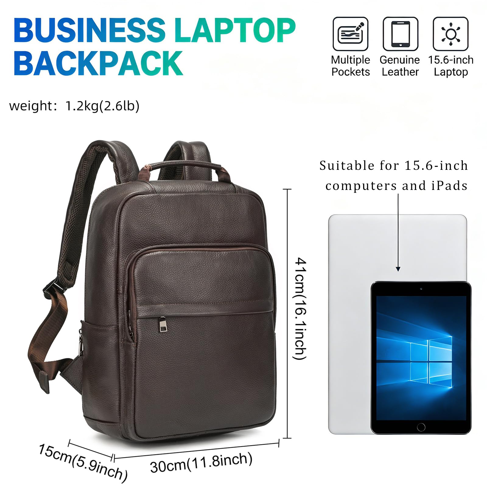 Zaino da Uomo in Vera Pelle per Laptop 15,6" Vintage