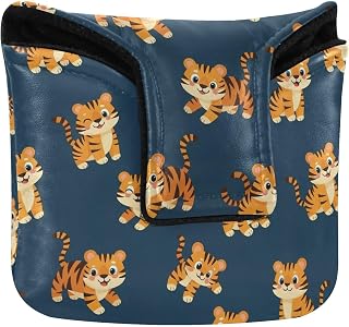 Tigers Black Print Putter Cover PU Leather Magnetic Golf Club Head Cover for Men Golf Enthusiast
