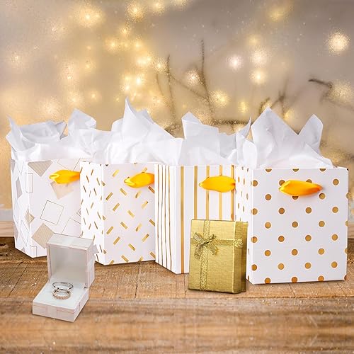 Miniatura 5 de Plauthus Paquete de 16 mini bolsas de regalo con asas y papel de seda, bonitas bolsas de regalo pequeñas con patrones surtidos para Navidad,