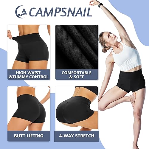 Vista 2 de CAMPSNAIL Pantalones cortos de ciclismo para mujer, cintura alta, control de abdomen, elastano, para voleibol, gimnasio, yoga, danza