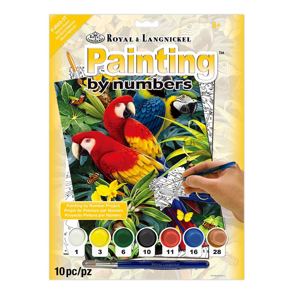 Royal Brush 174398 8.75 by 11.75-Inch Junior Paint by Number Kit, Small, Majestic Macaws