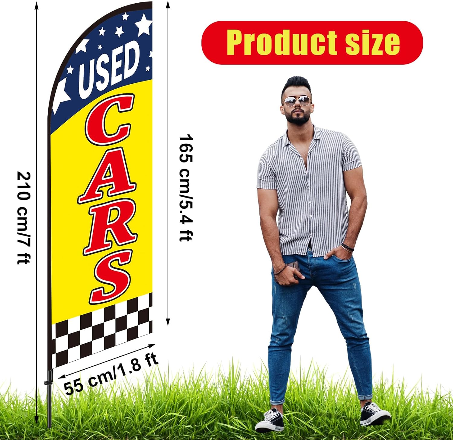 3 Pcs Used Cars Flag 7 x 5.4 ft Car Auto Dealer Swooper Feather Flags Kits Set Advertising Banner Dealership Supplies with Pole Kit for Auto Sale Business Advertising - Image 2