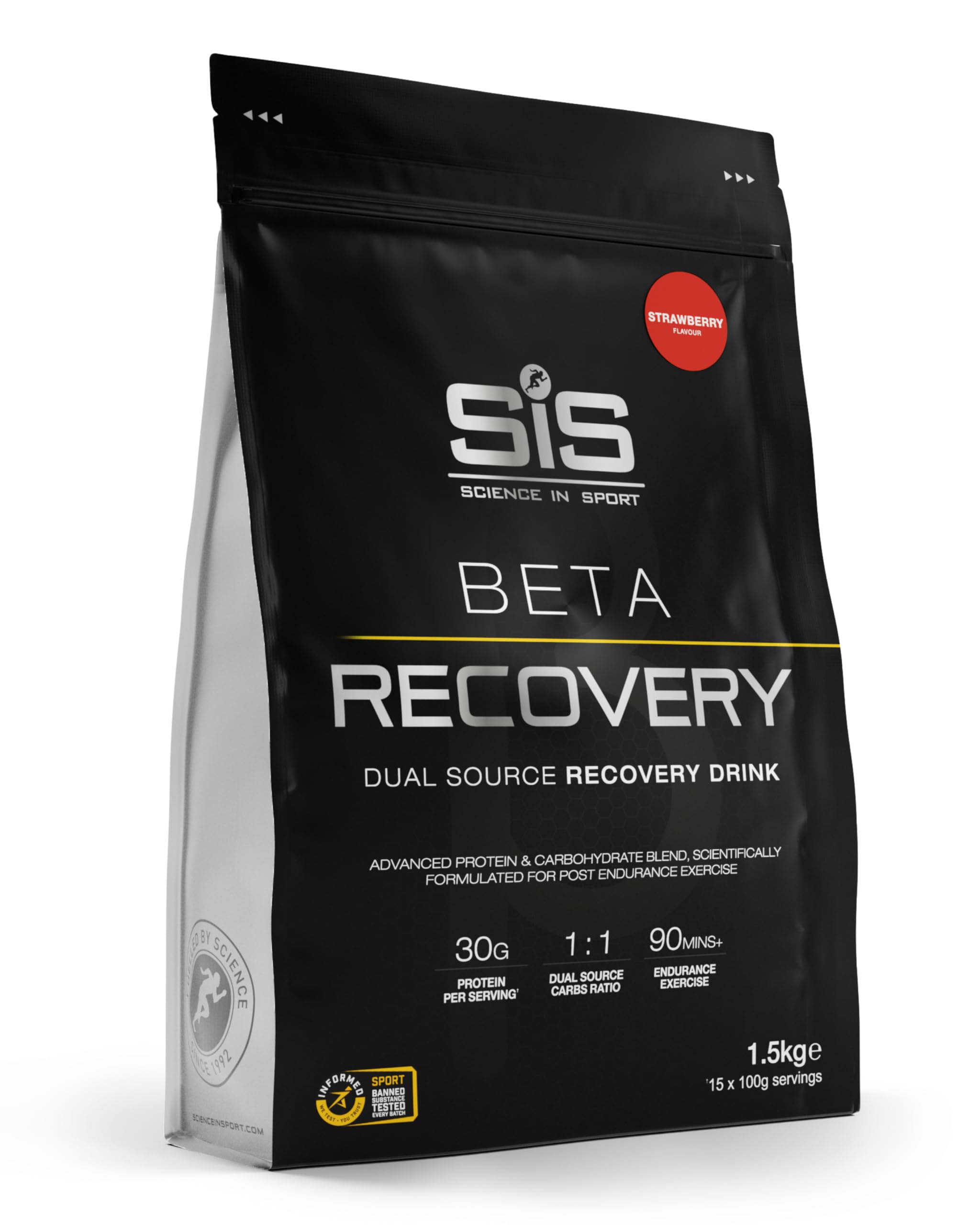 Beta Recovery | 30g Protein | 60g Carbohydrate | 3g Leucine | Post Workout Recovery | Dual Source Protein & Carbohydrate Recovery Drink | Strawberry Flavour | 15 Servings | 1.5kg