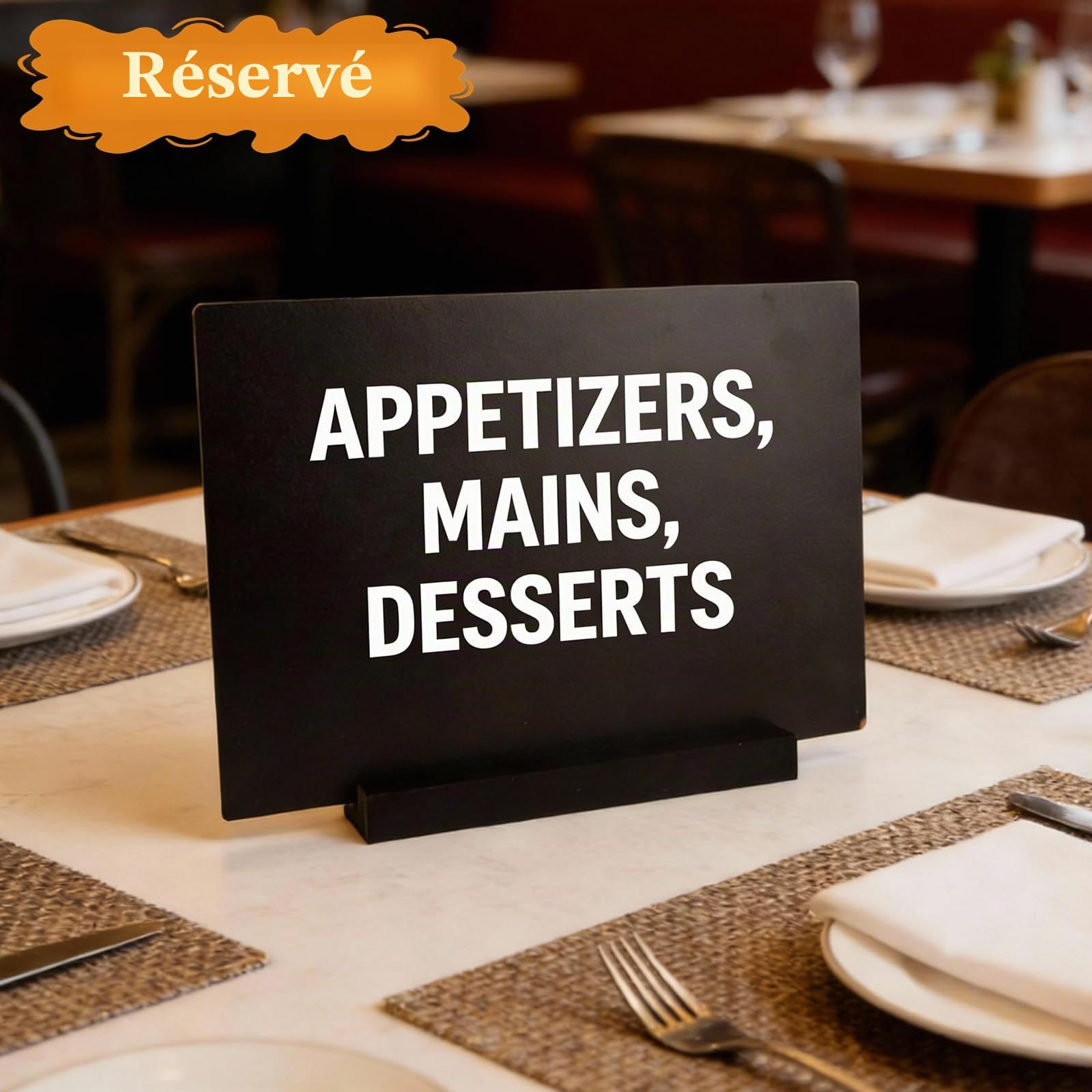 CYEER Lot de 6 ardoises A4 sur pied avec socle en bois, 32 x 21 cm, ardoise de table double face, ardoise noire amovible à écrire pour la restauration, les mariages, les buffets et les étiquettes de