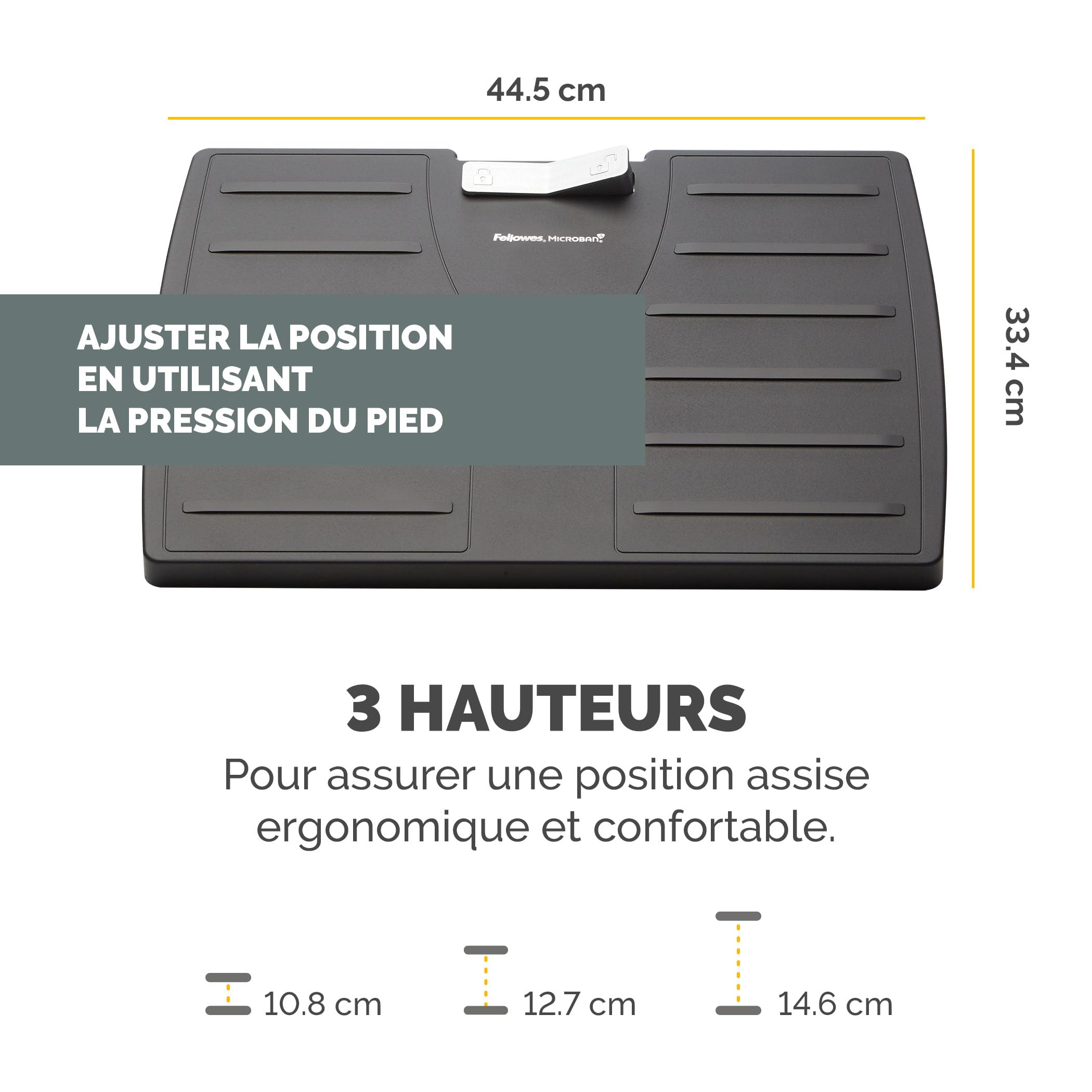 Fellowes Repose-pieds Office Suites, 3 hauteurs possibles, inclinaison jusqu'à 30°, protection antibactérienne Microban, noir
