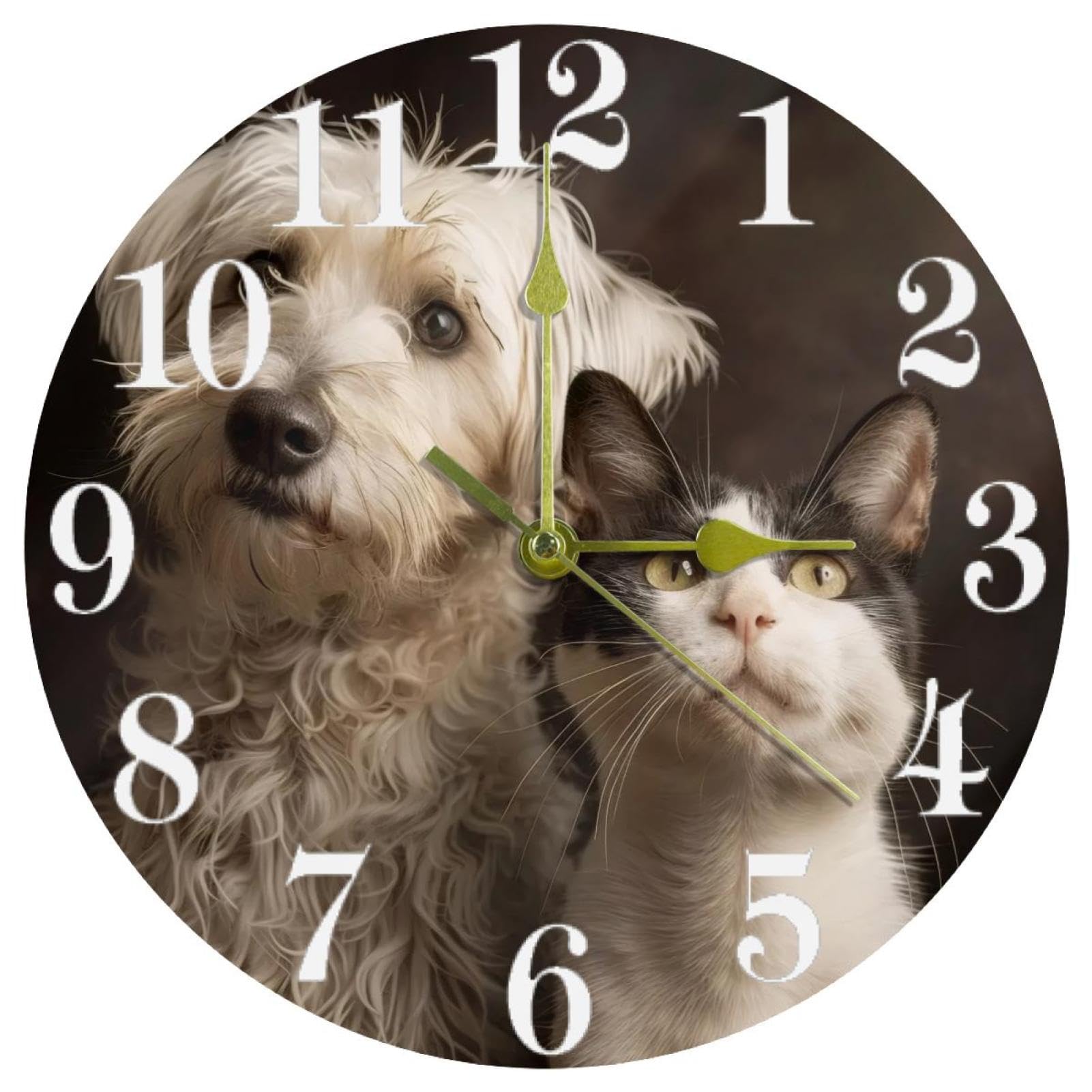 Horloge murale Yorkshire et chat silencieuse ronde à quartz pour cuisine