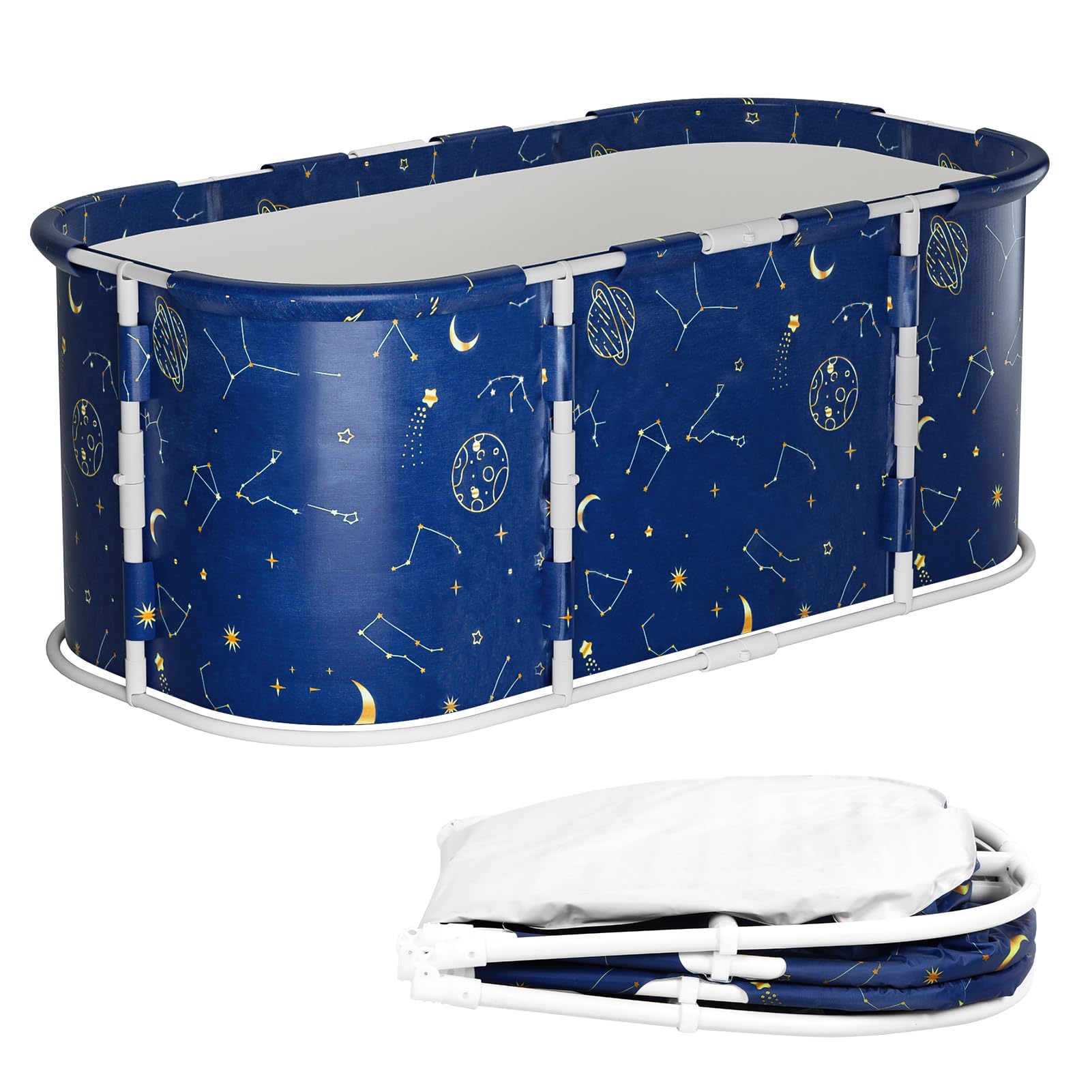 Newuzis Dark Blue Portable Foldable Bathtub For Adult, Soaking Standing Bath Tub With Plastic Frame, Freestanding Surround Collapsible Bathtub, Suitable For Travel, Camping And Outdoor (Dark Blue)
