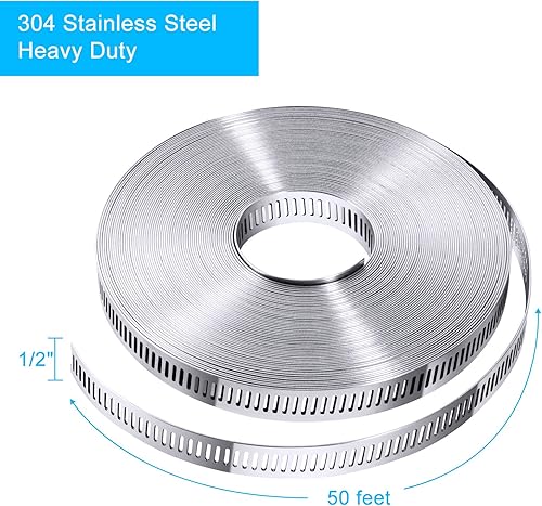 Vista 12 de Kit surtido de abrazaderas de manguera de acero inoxidable 304 para bricolaje, correa de metal de 12 pies cortada a medida, 8 cierres más fuertes