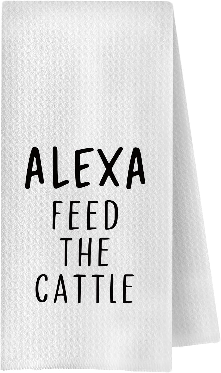Hilarious Funny Kitchen Towels, Humorous Gifts for Women Men Dish Tea Towel, Feed the Cattle Sarcastic Decorative Hand Towels for Kitchen, 16x24 Inches
