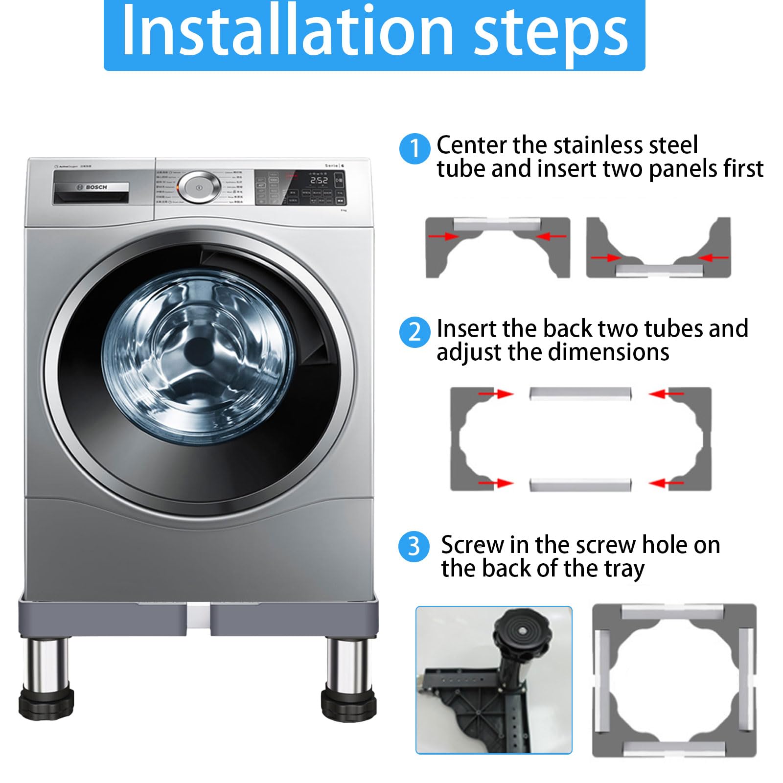 Wasmachine Voet Wasmachine Onderstel Instelbaar - Verhoog Je Wasmachine, Droger Of Koelkast (hoogte 18-21 Cm, Breedte 40-60 Cm) Anti-slip Apparaten Voet