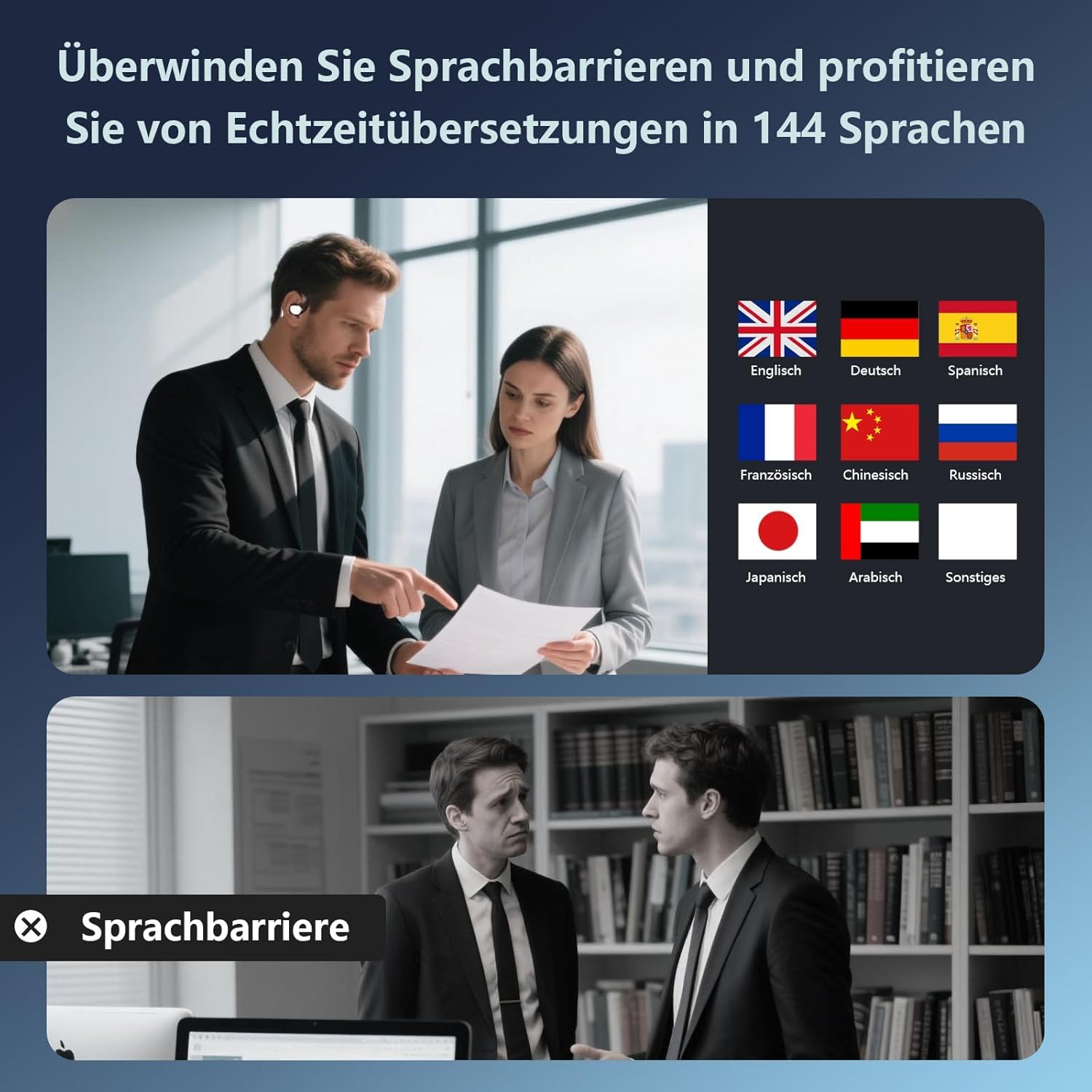 AI Kopfhörer Übersetzer 3-in-1 Bluetooth 5.4 Echtzeit Sprachübersetzer 164 Sprachen 7 Modi 60H Open Ear Ohrhörer