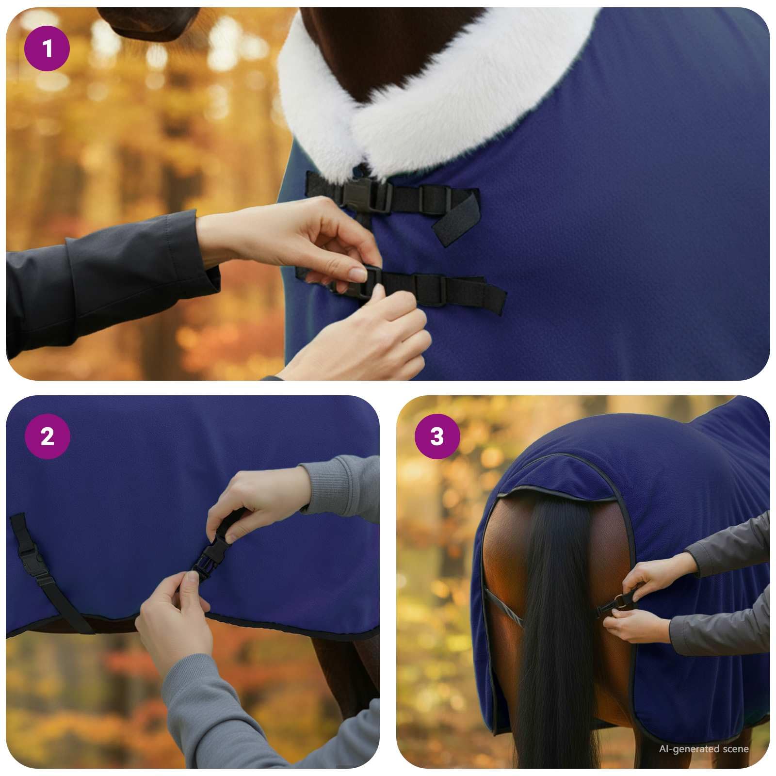 Manta para caballos Aqua de forro polar con hebillas ajustables, resistente al viento, transpirable y cálida para exteriores, pasto, protección de establo